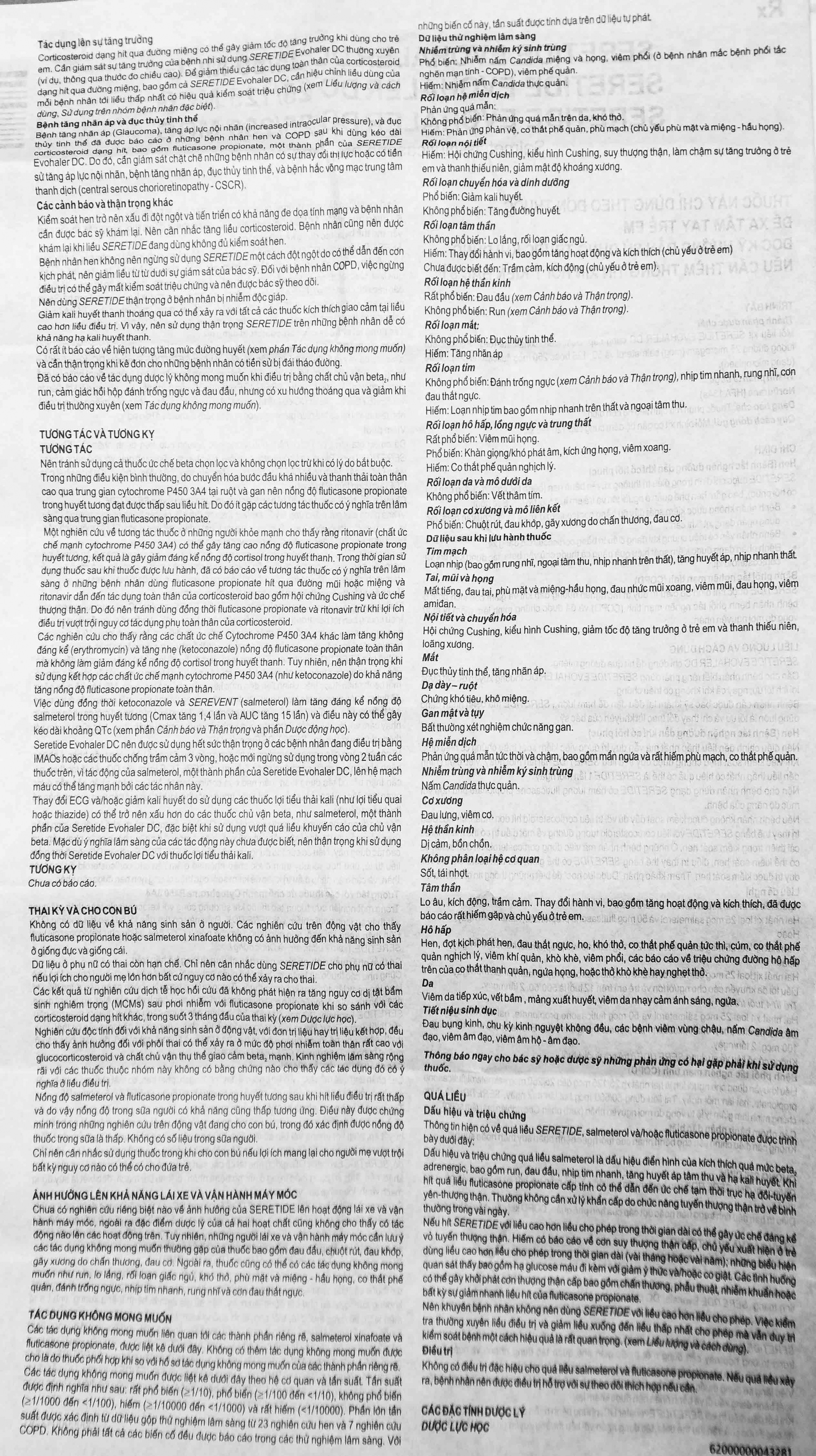 Khí dung Seretide Evohaler DC 25/250 Gsk điều trị hen phế quản, tắc nghẽn phổi mạn tính (120 liều)