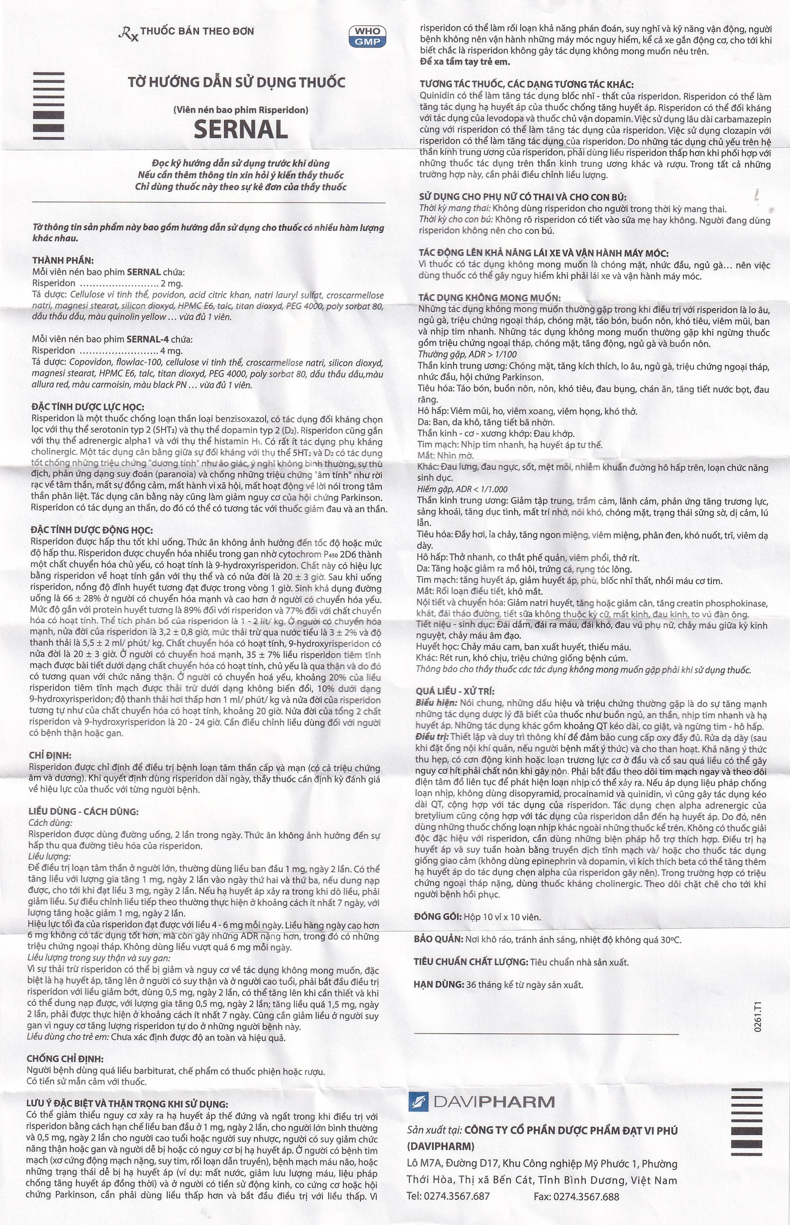 Thuốc Sernal-4 Davipharm điều trị bệnh loạn tâm thần cấp và mạn (10 vỉ x 10 viên)