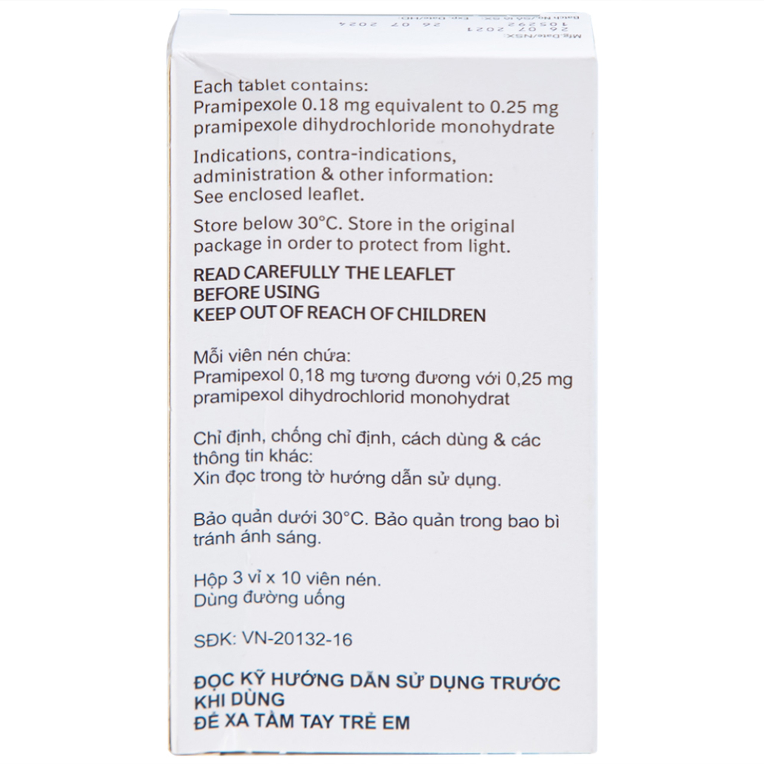 Thuốc Sifrol 0.25mg Boehringer điều trị bệnh parkinson (3 vỉ x 10 viên)