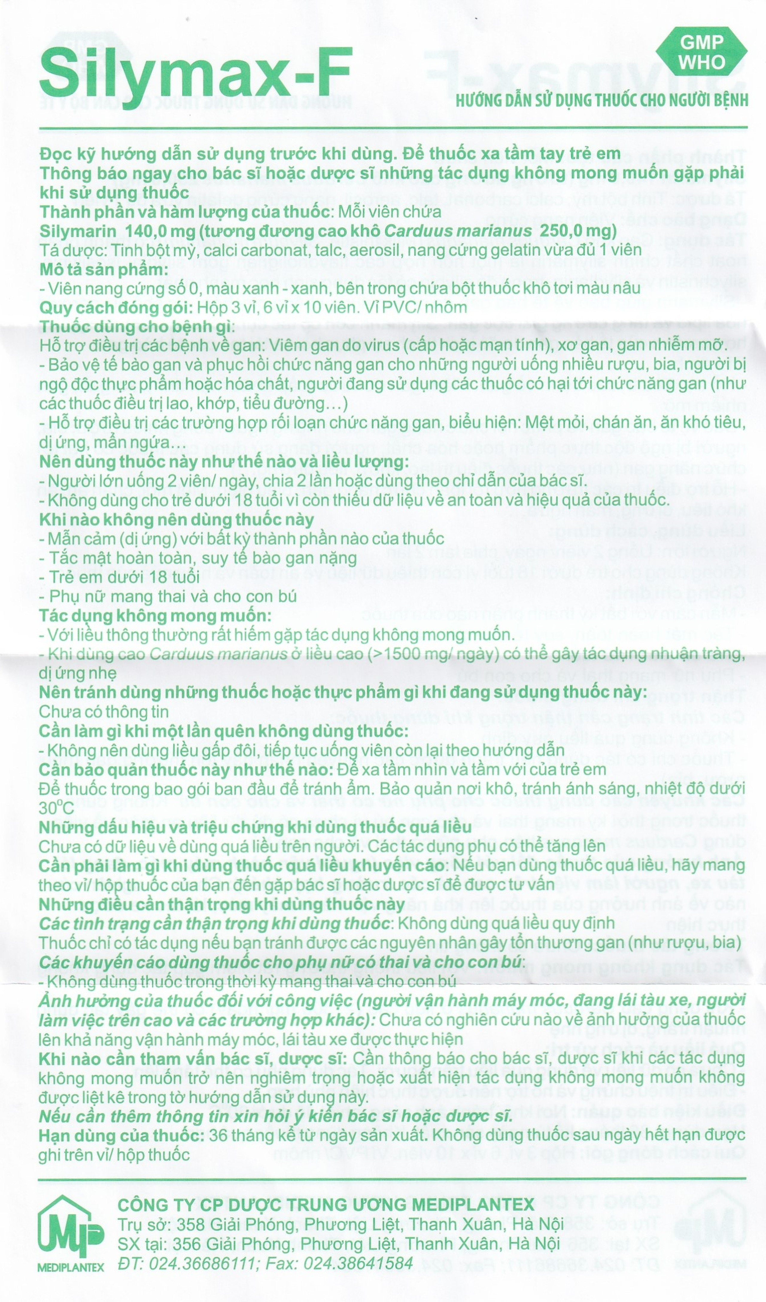 Thuốc Silymax-F Mediplantex điều trị viêm gan do virus, xơ gan (6 vỉ x 10 viên)