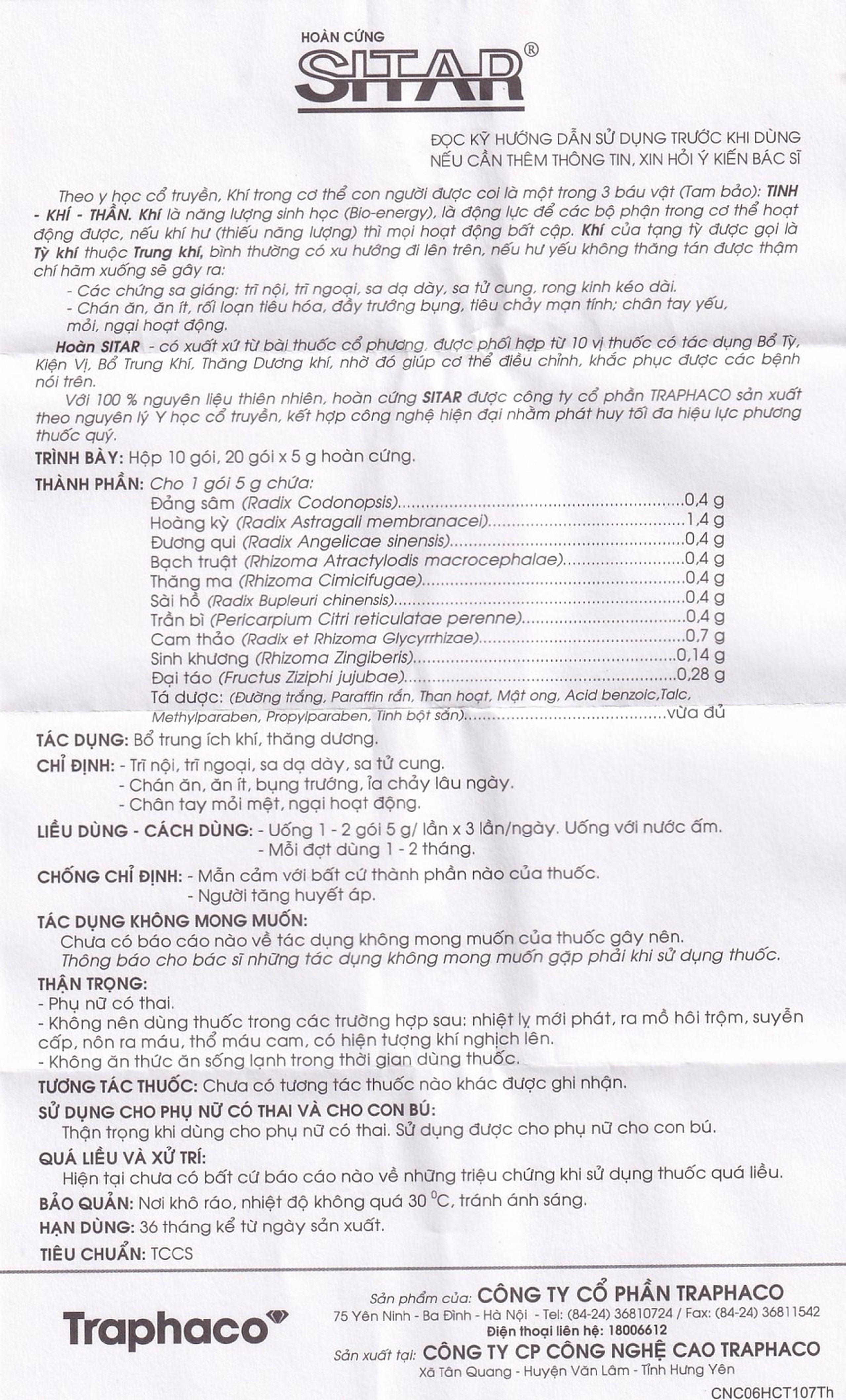 Thuốc Hoàn Cứng Sitar Traphaco điều trị trĩ nội, trĩ ngoại (10 gói)