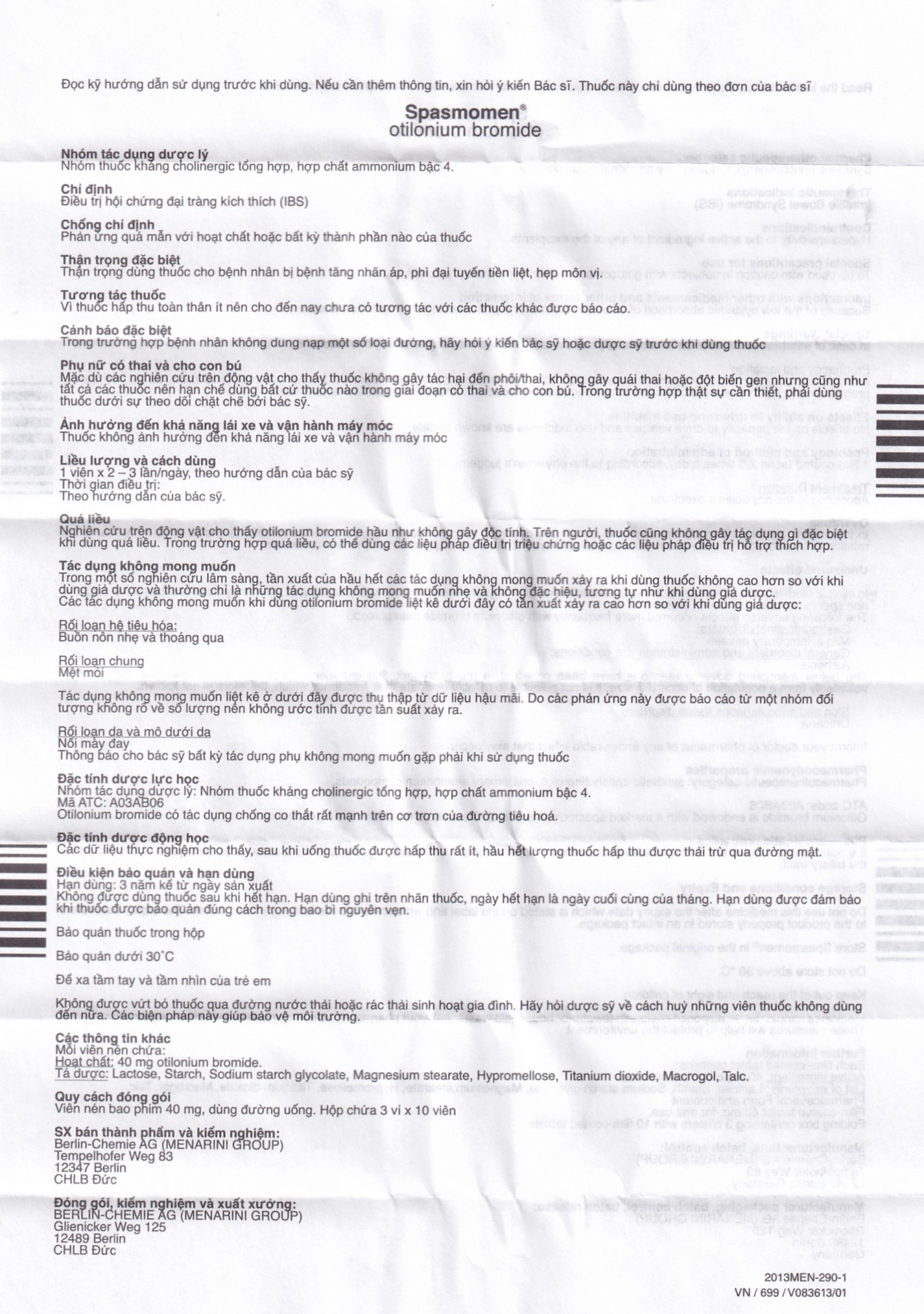 Thuốc Spasmomen Menarini điều trị hội chứng đại tràng kích thích (3 vỉ x 10 viên)