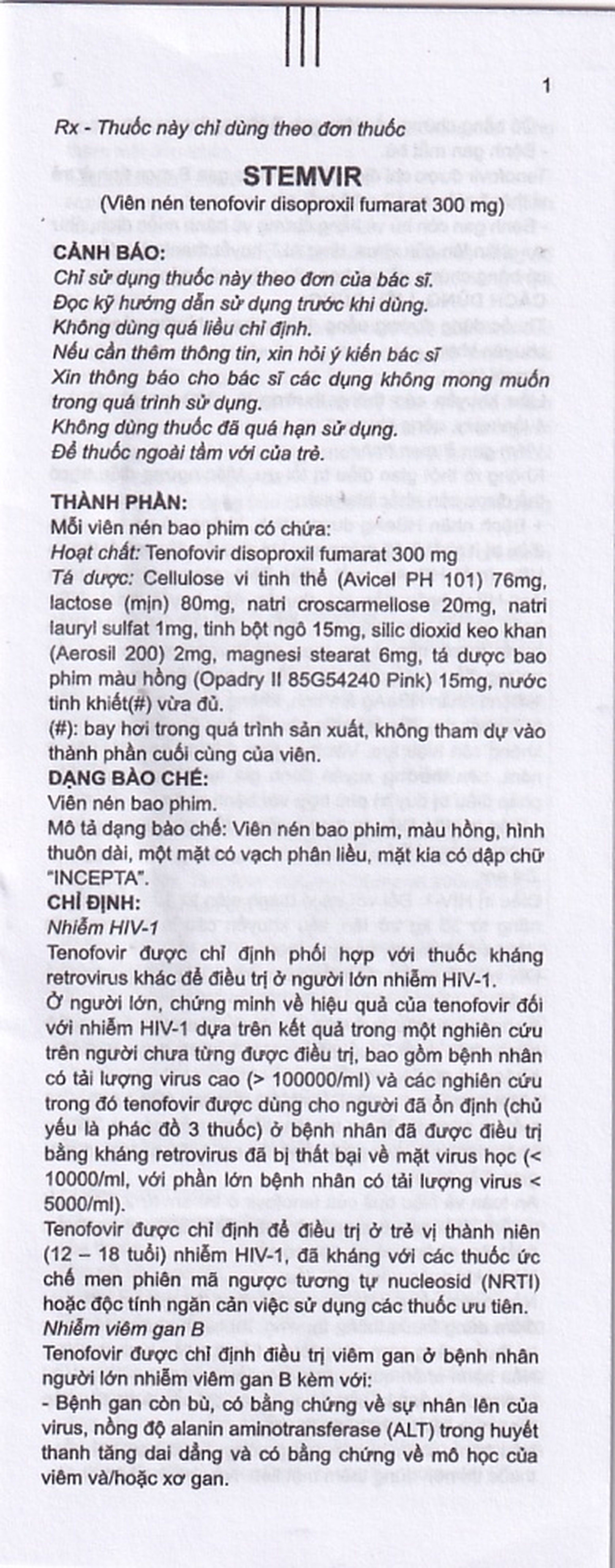 Thuốc Stemvir Incepta hỗ trợ điều trị nhiễm HIV-1 (3 vỉ x 4 viên)