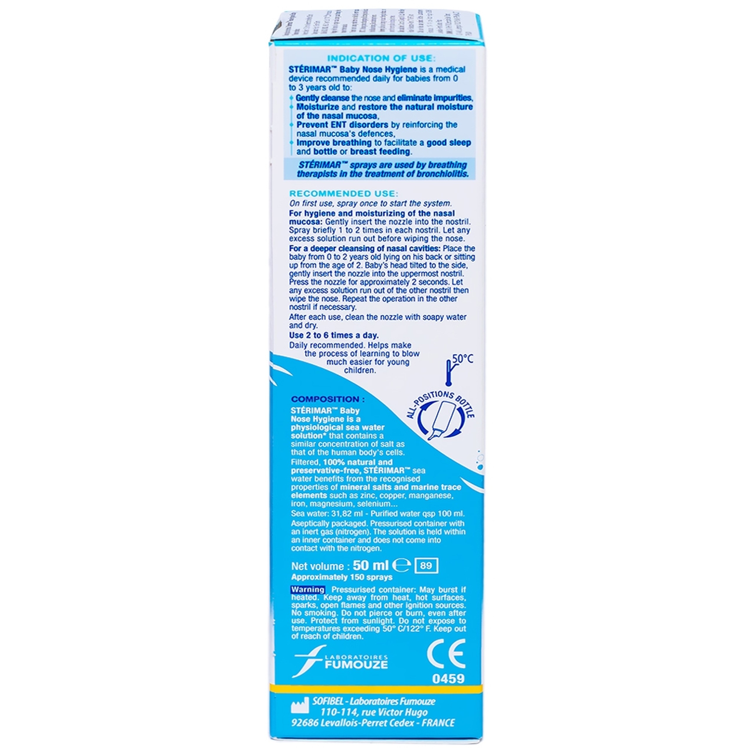 Xịt mũi trẻ em Sterimar Hygiene Baby 50ml giúp vệ sinh mũi cho bé từ 0 đến 3 tuổi