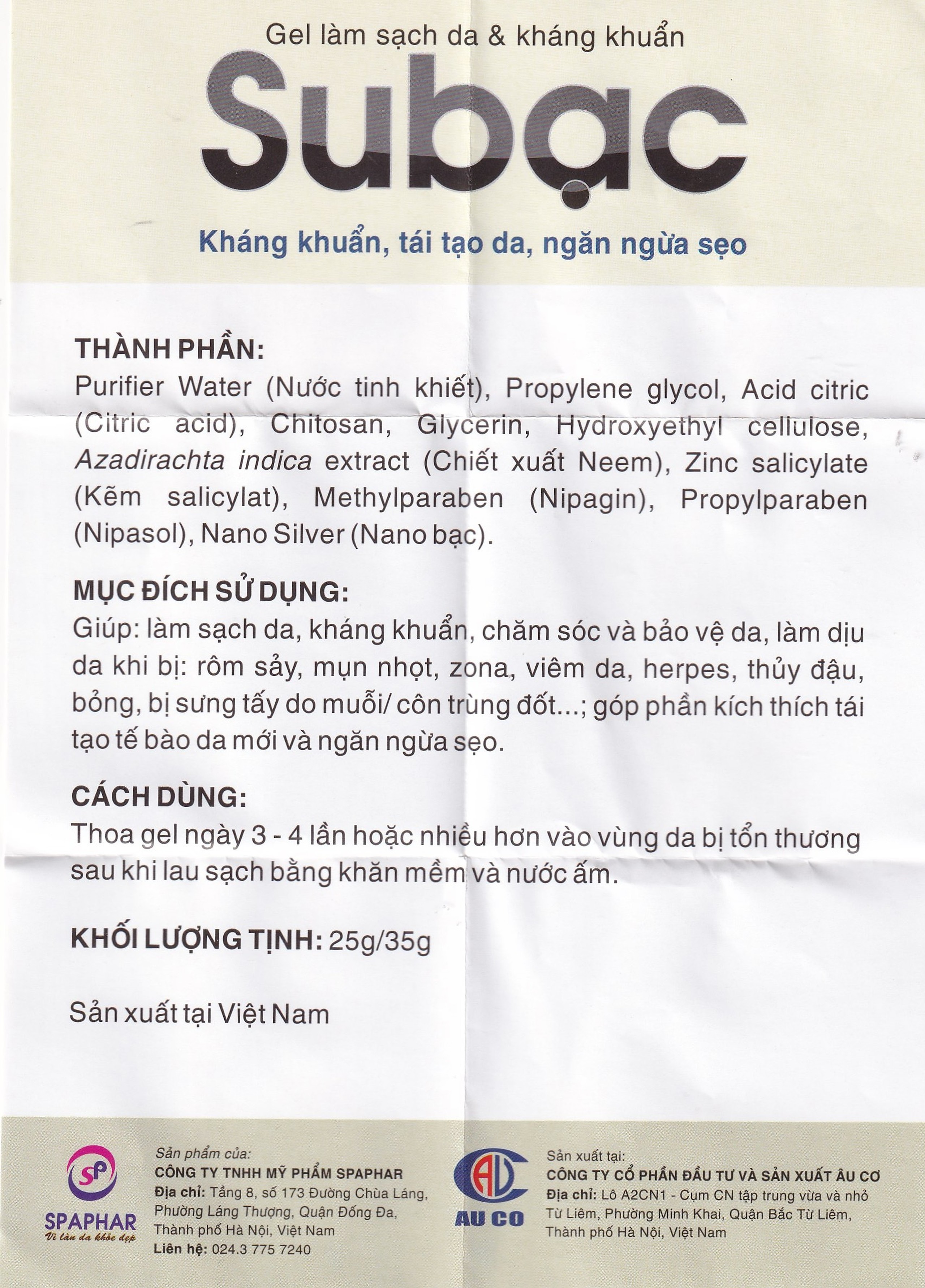 Gel bôi Su Bạc kháng khuẩn, làm sạch da (25g)