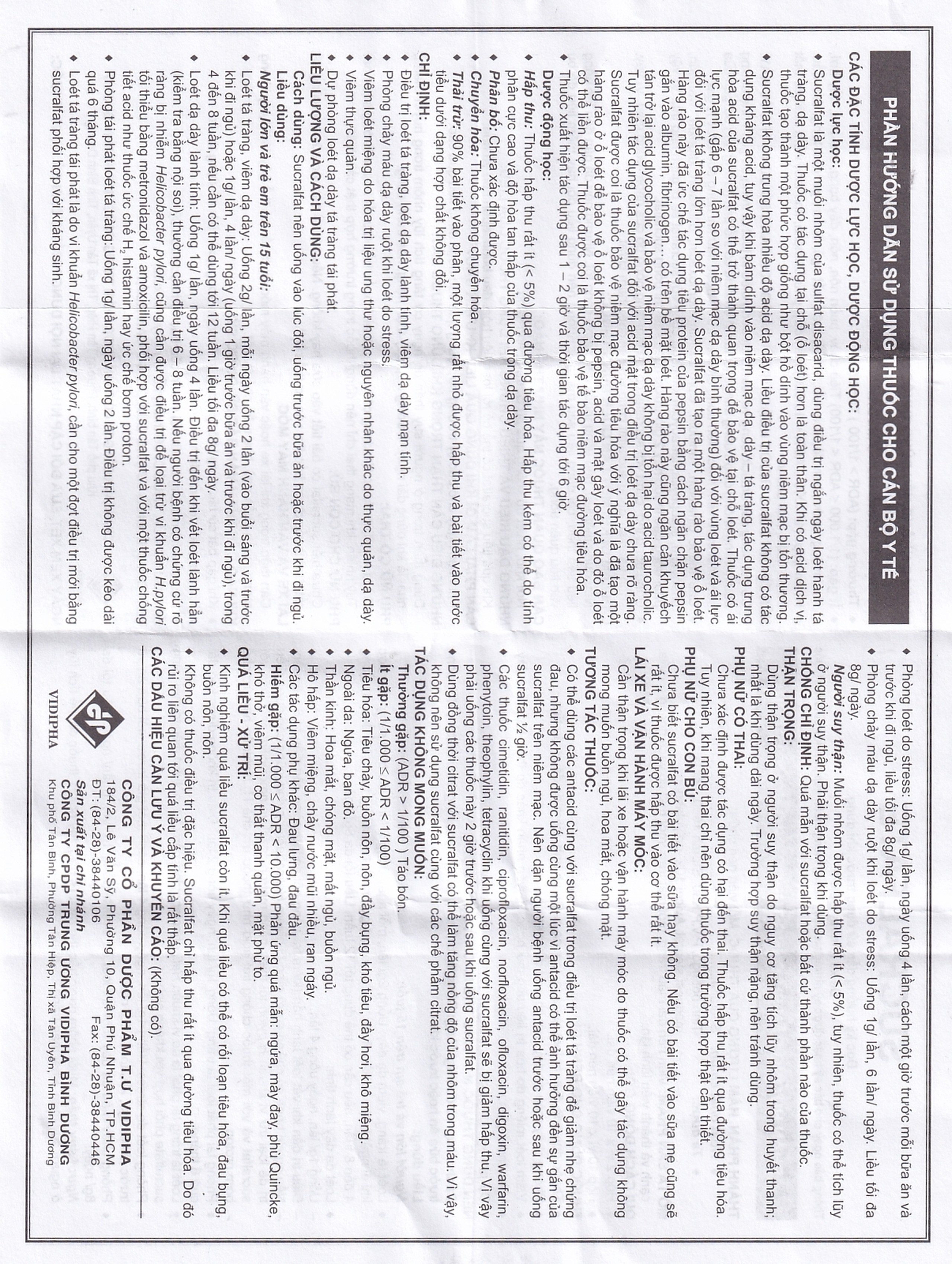 Thuốc Sucralfate Vidipha điều trị loét tá tràng - dạ dày (2 vỉ x 10 viên)