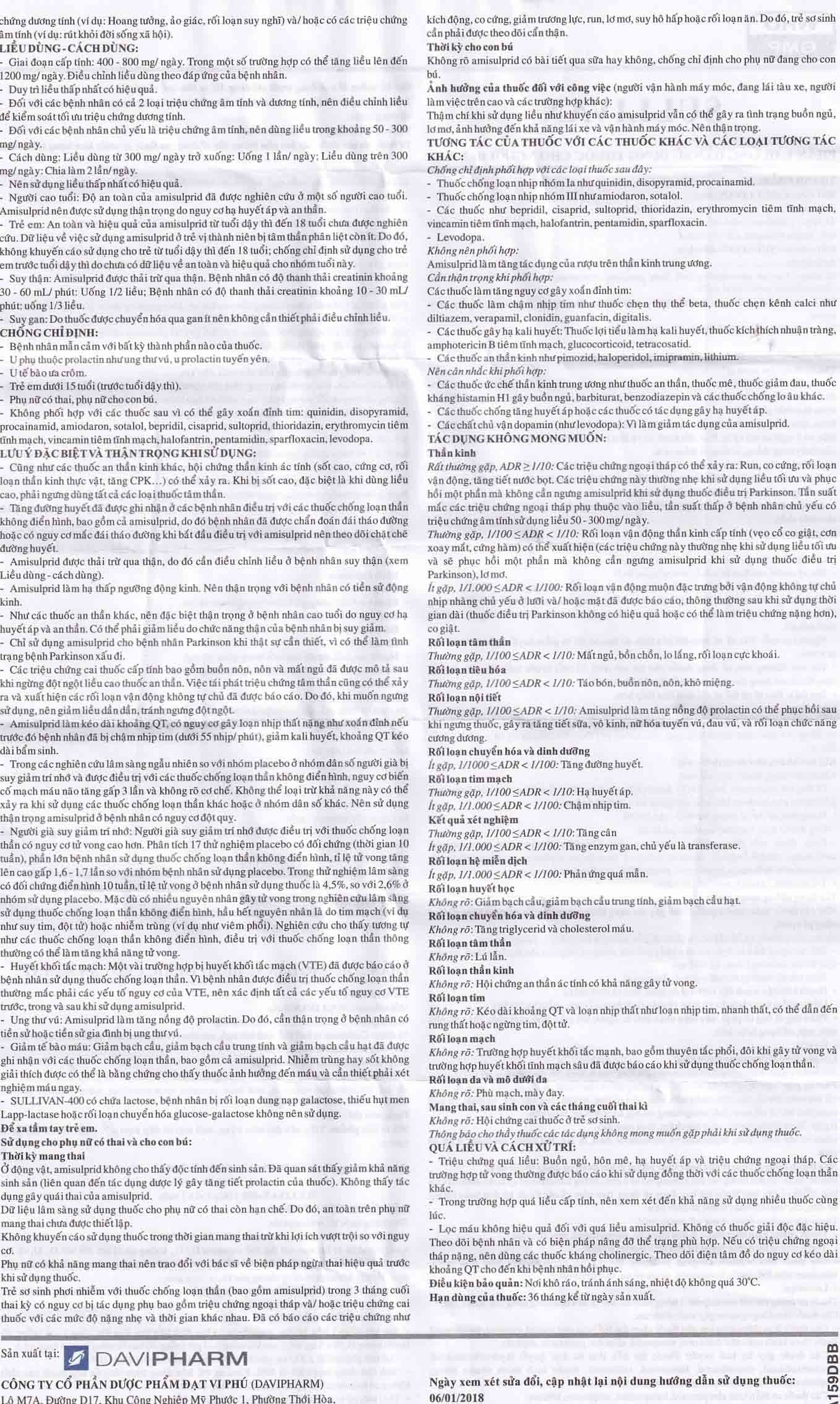 Thuốc Sullivan Davipharm điều trị bệnh tâm thần phân liệt (4 vỉ x 7 viên)