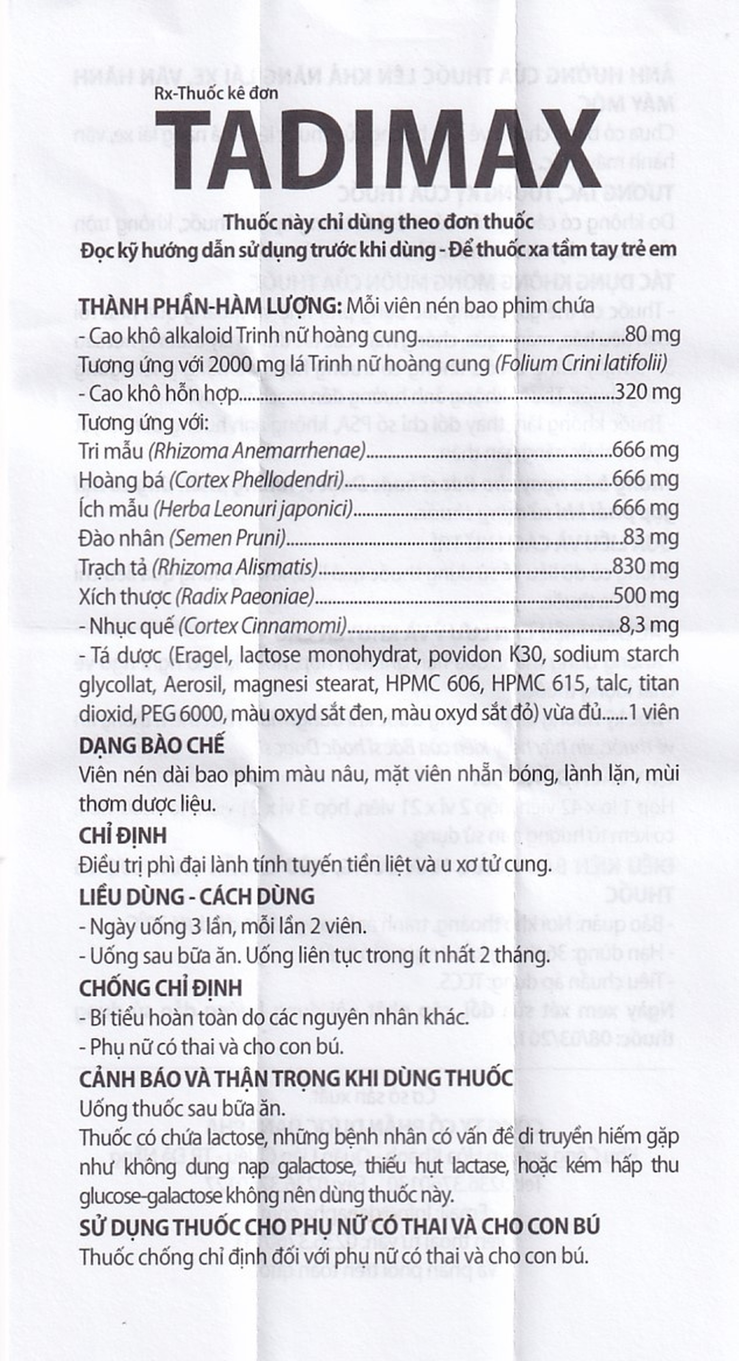 Thuốc Tadimax Danapha điều trị phì đại lành tính tuyến tiền liệt và u xơ tử cung (42 viên)