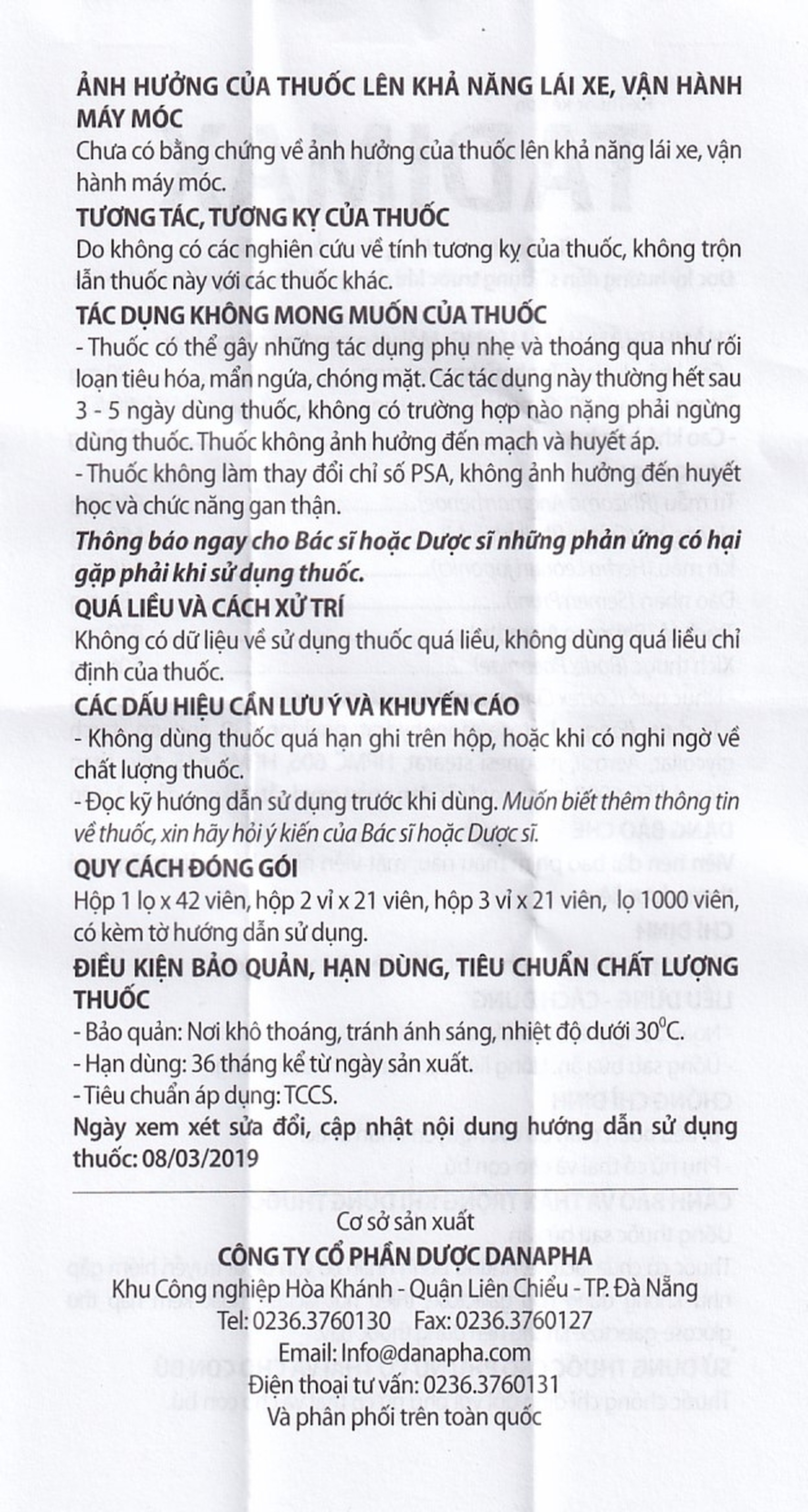 Thuốc Tadimax Danapha điều trị phì đại lành tính tuyến tiền liệt và u xơ tử cung (42 viên)