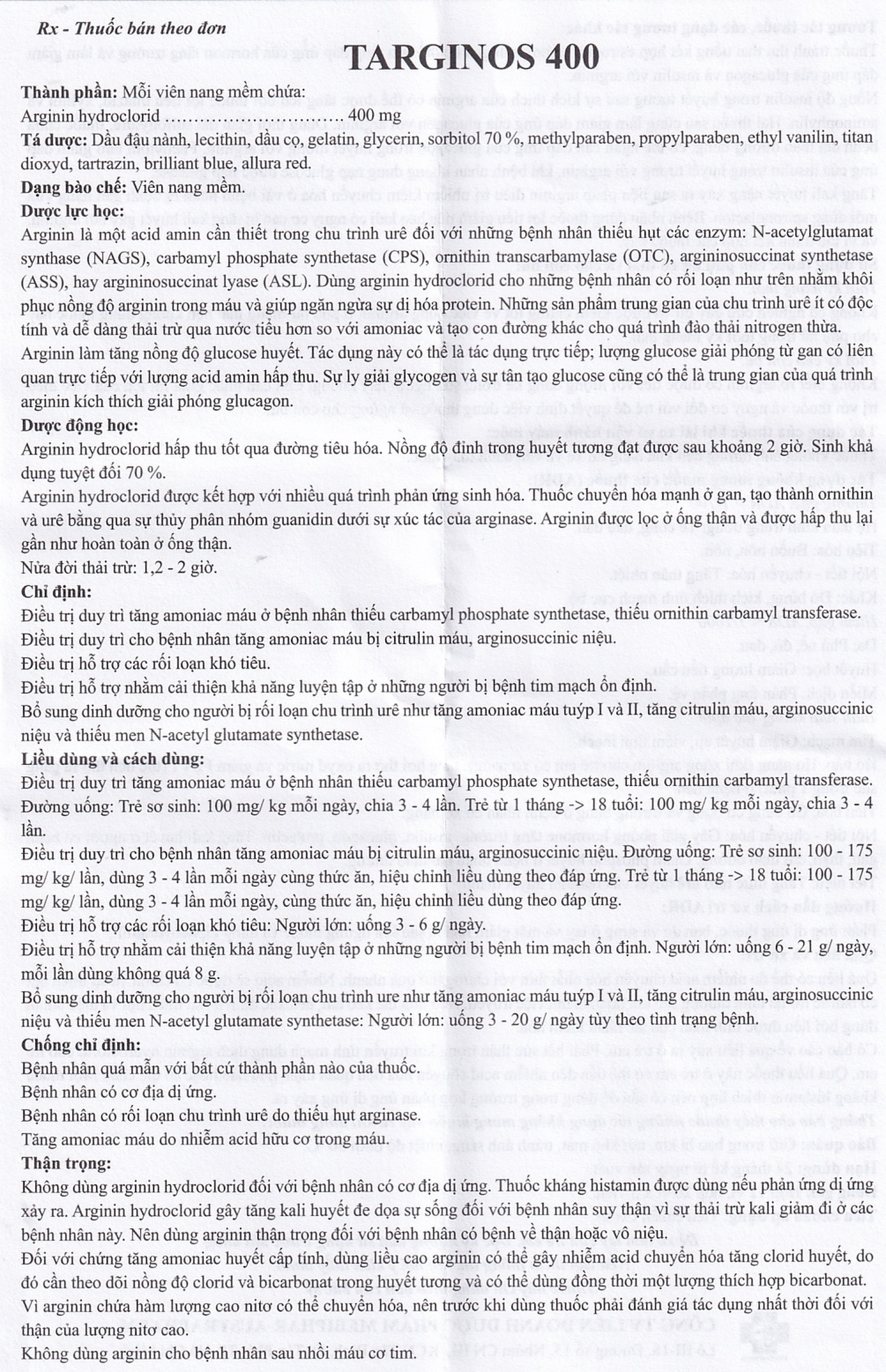 Thuốc Targinos 400 Mebiphar điều trị duy trì tăng amoniac máu (12 vỉ x 5 viên)