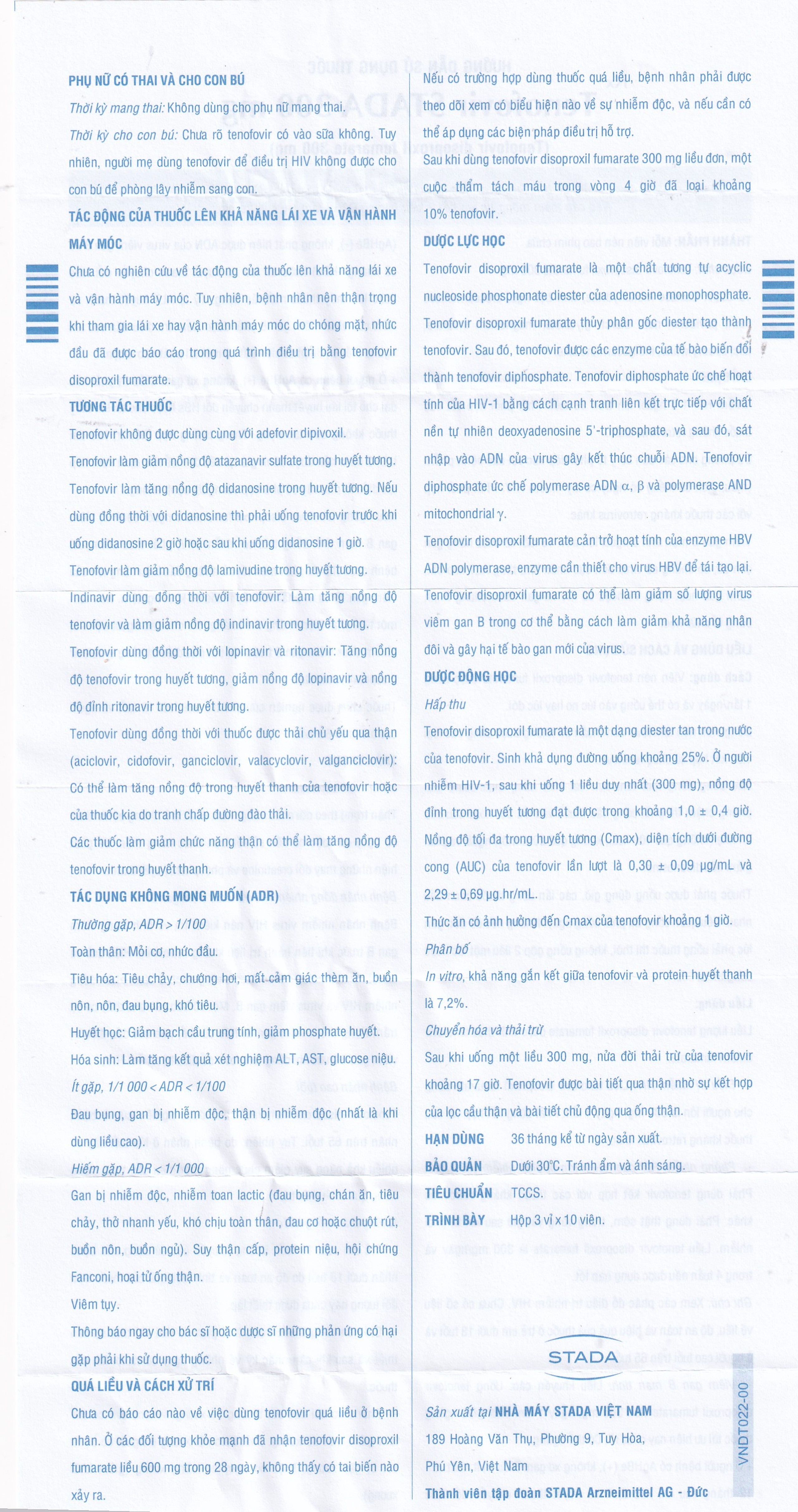 Thuốc Tenofovir STADA 300mg điều trị nhiễm HIV-1, viêm gan B (3 vỉ x 10 viên) 