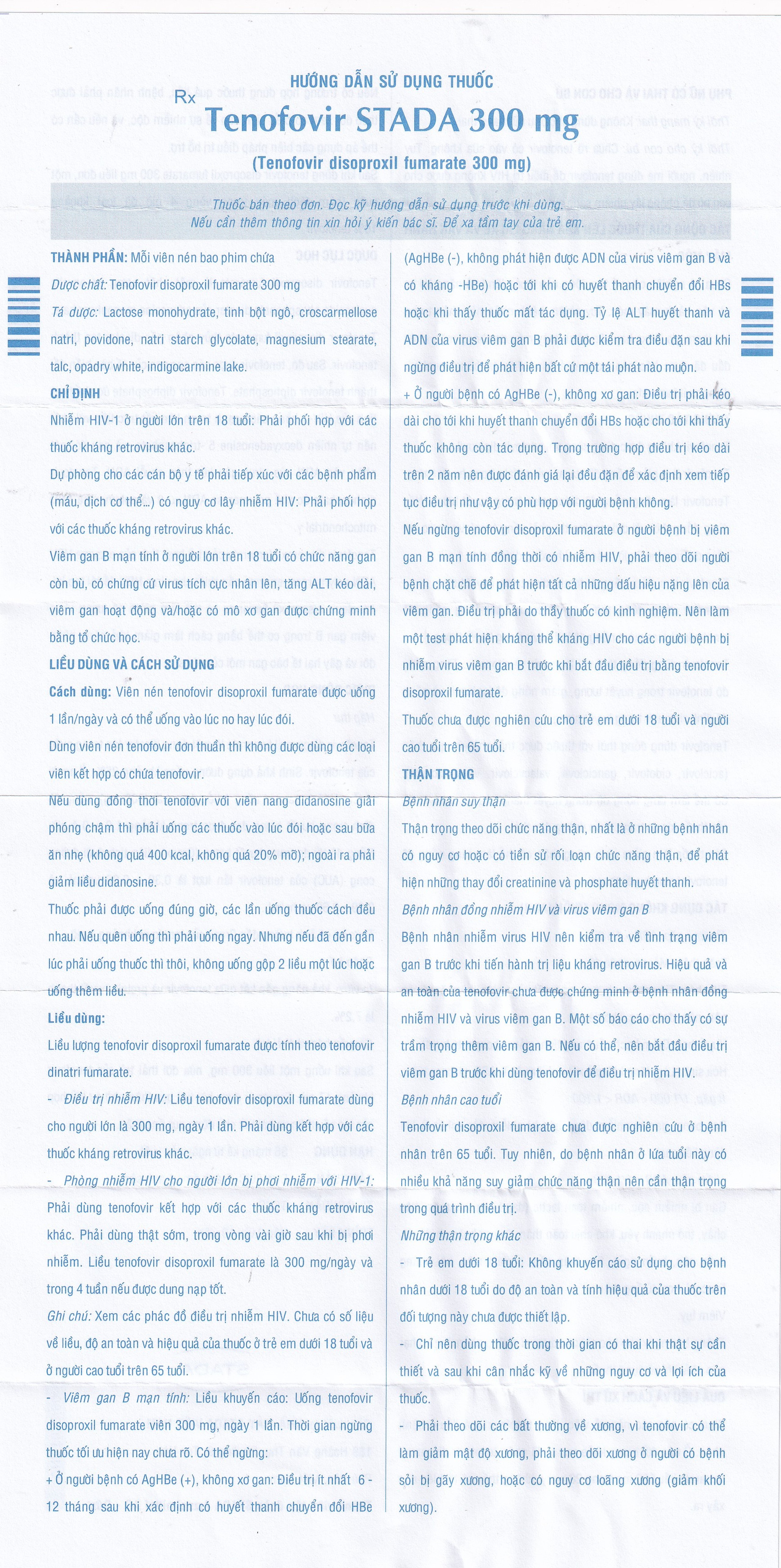 Thuốc Tenofovir STADA 300mg điều trị nhiễm HIV-1, viêm gan B (3 vỉ x 10 viên) 