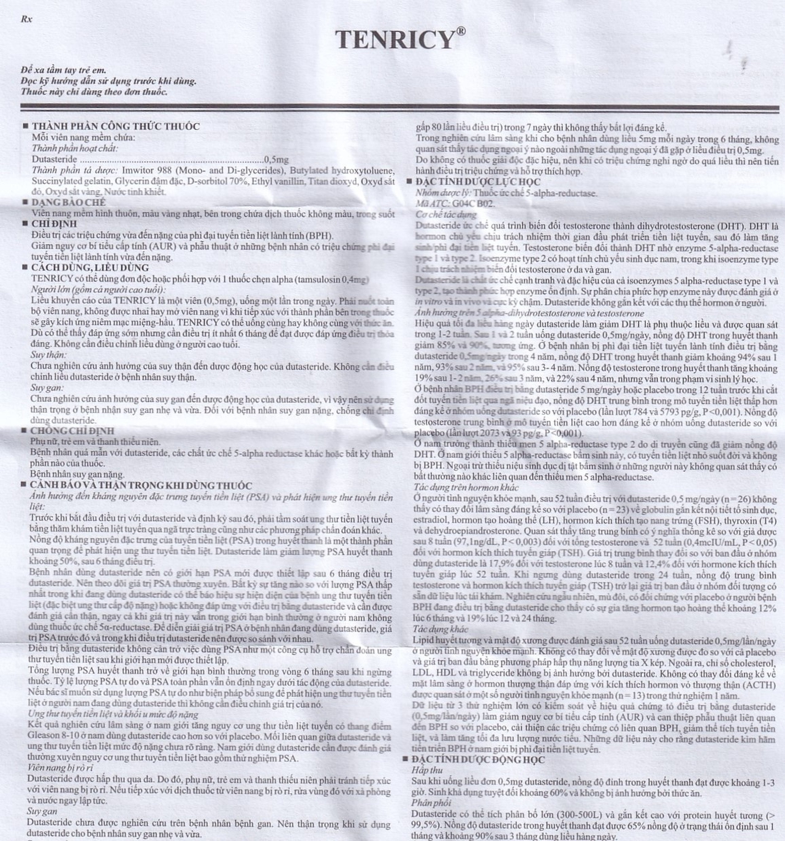 Thuốc Tenricy 0.5mg Phil điều trị triệu chứng phì đại tuyến tiền liệt lành tính (3 vỉ x 10 viên)