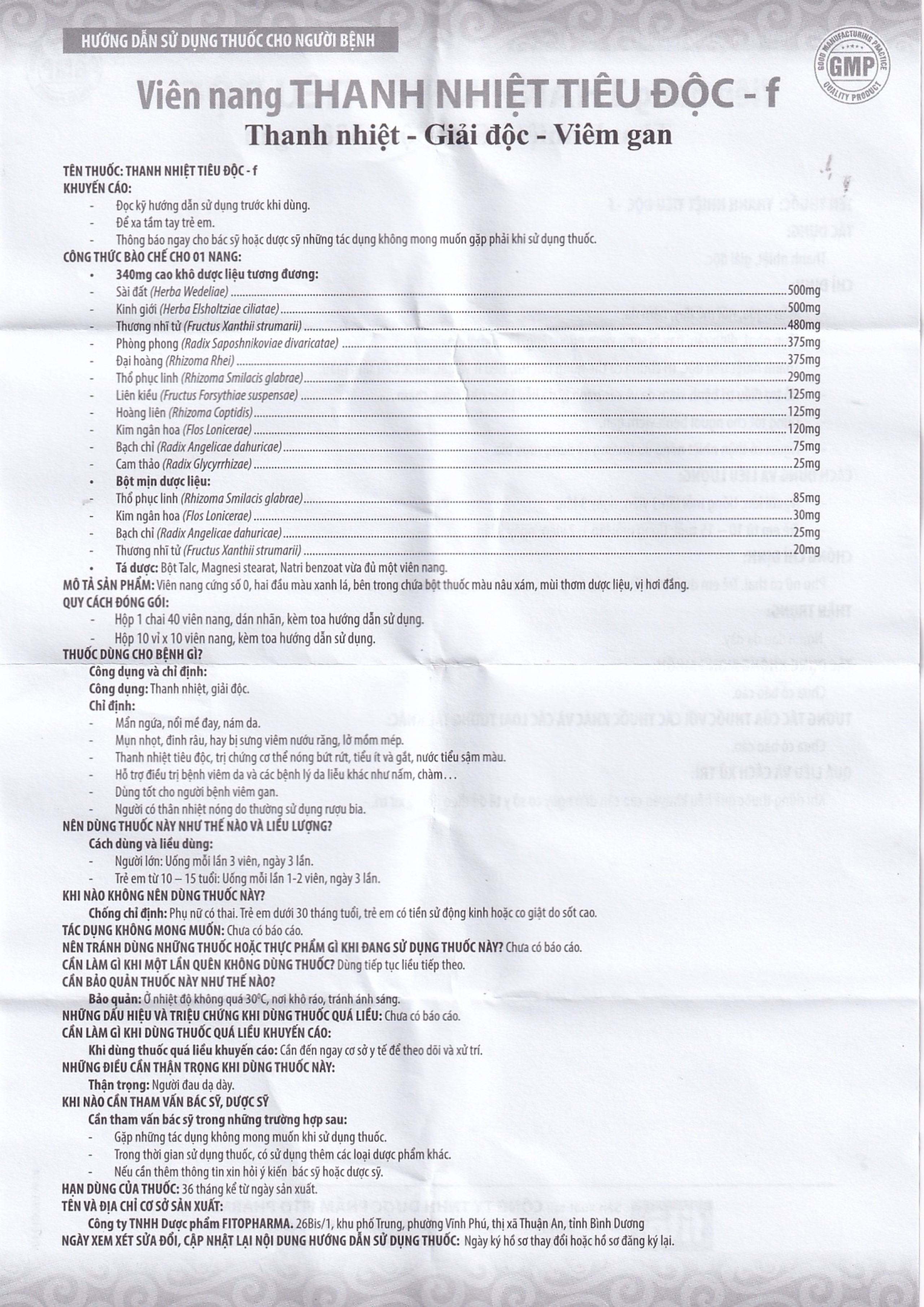 Thuốc Thanh Nhiệt Tiêu Độc-F điều trị mẩn ngứa, mày đay (40 viên)