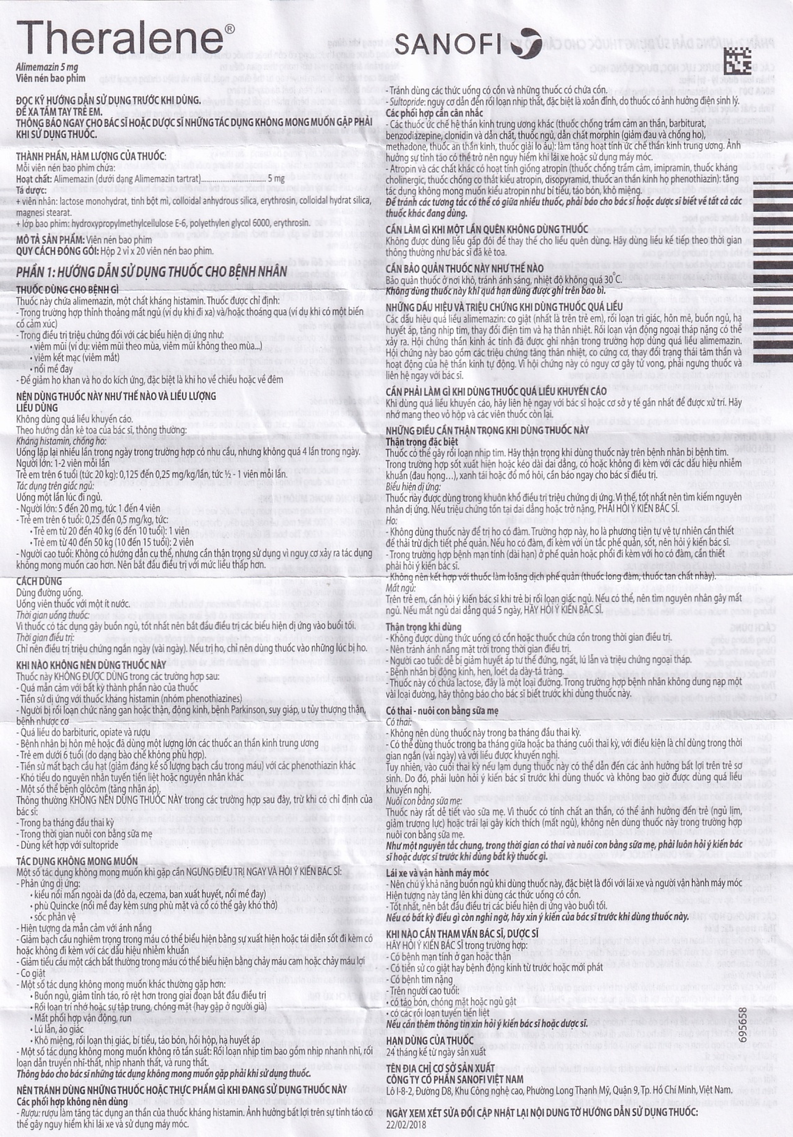 Thuốc Theralene Sanofi hỗ trợ điều trị các triệu chứng viêm mũi dị ứng, mày đay (40 viên)