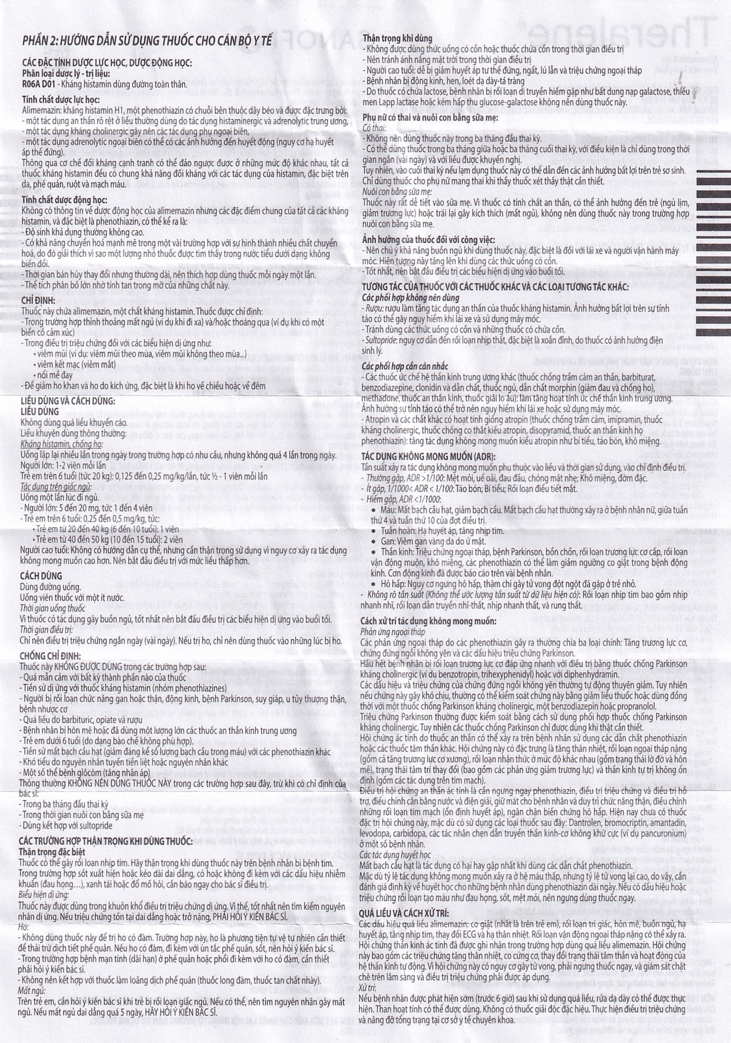 Thuốc Theralene Sanofi hỗ trợ điều trị các triệu chứng viêm mũi dị ứng, mày đay (40 viên)