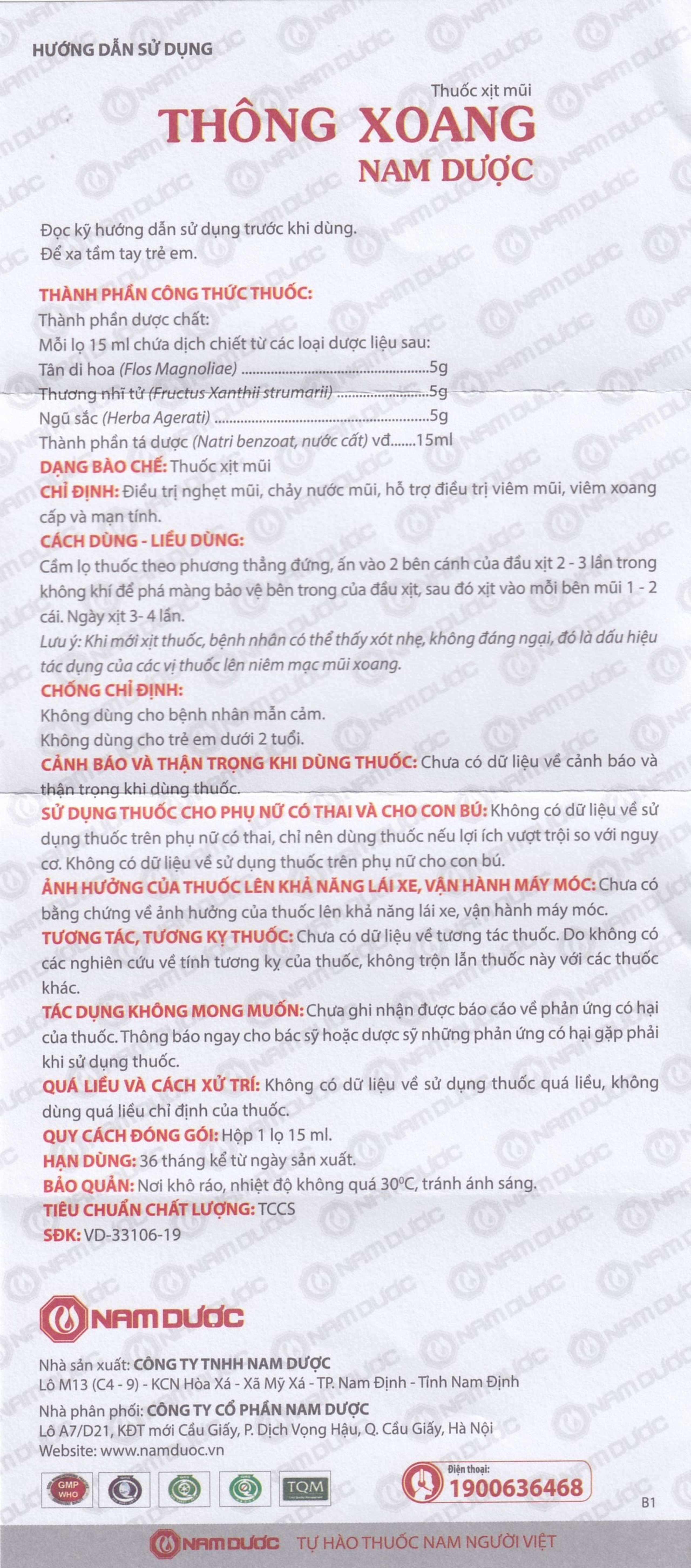 Thuốc xịt mũi Thông Xoang Nam Dược điều trị nghẹt mũi, chảy nước mũi (15ml)