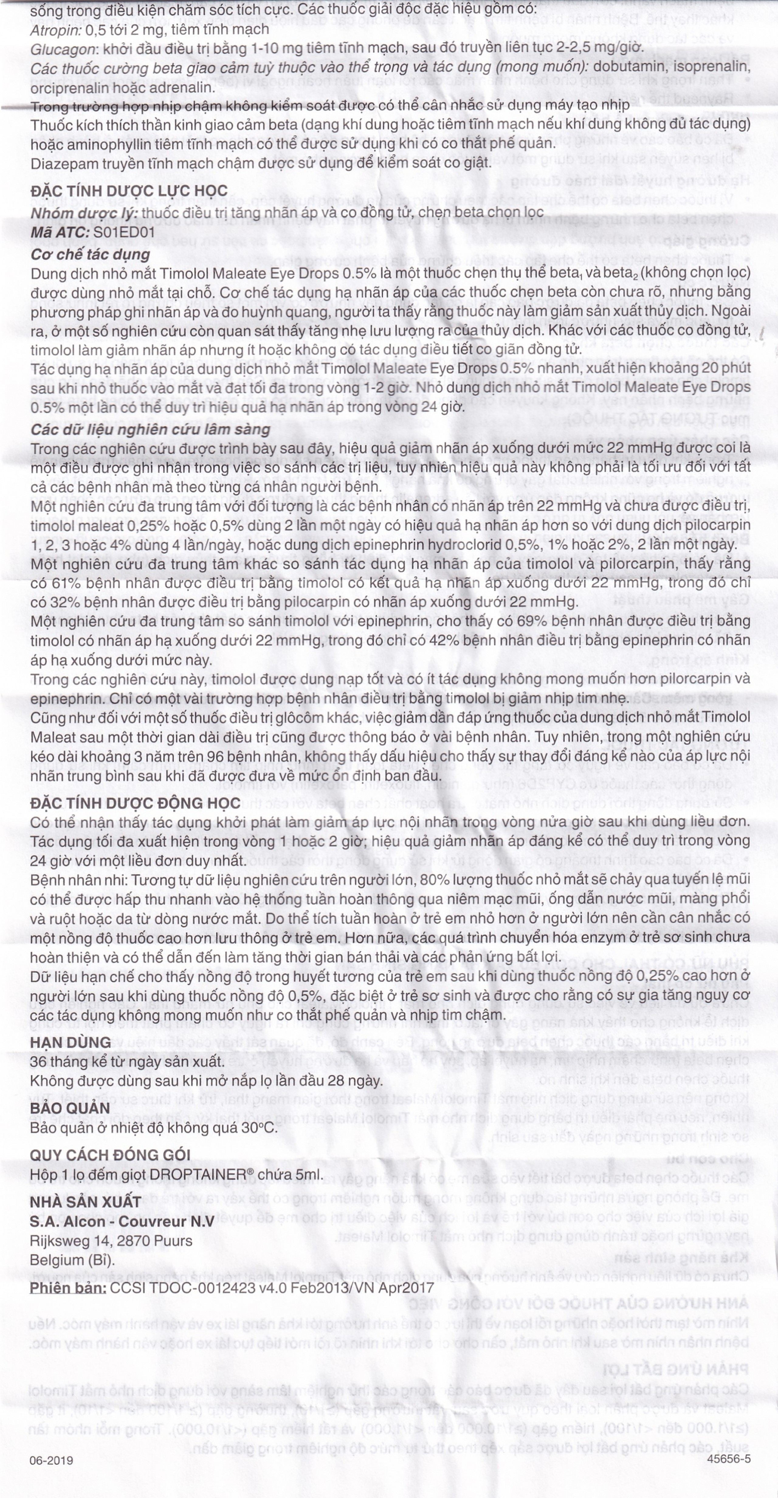 Dung dịch nhỏ mắt Timolol Maleate Eye Drops 0.5% Alcon điều trị tăng nhãn áp (5ml)