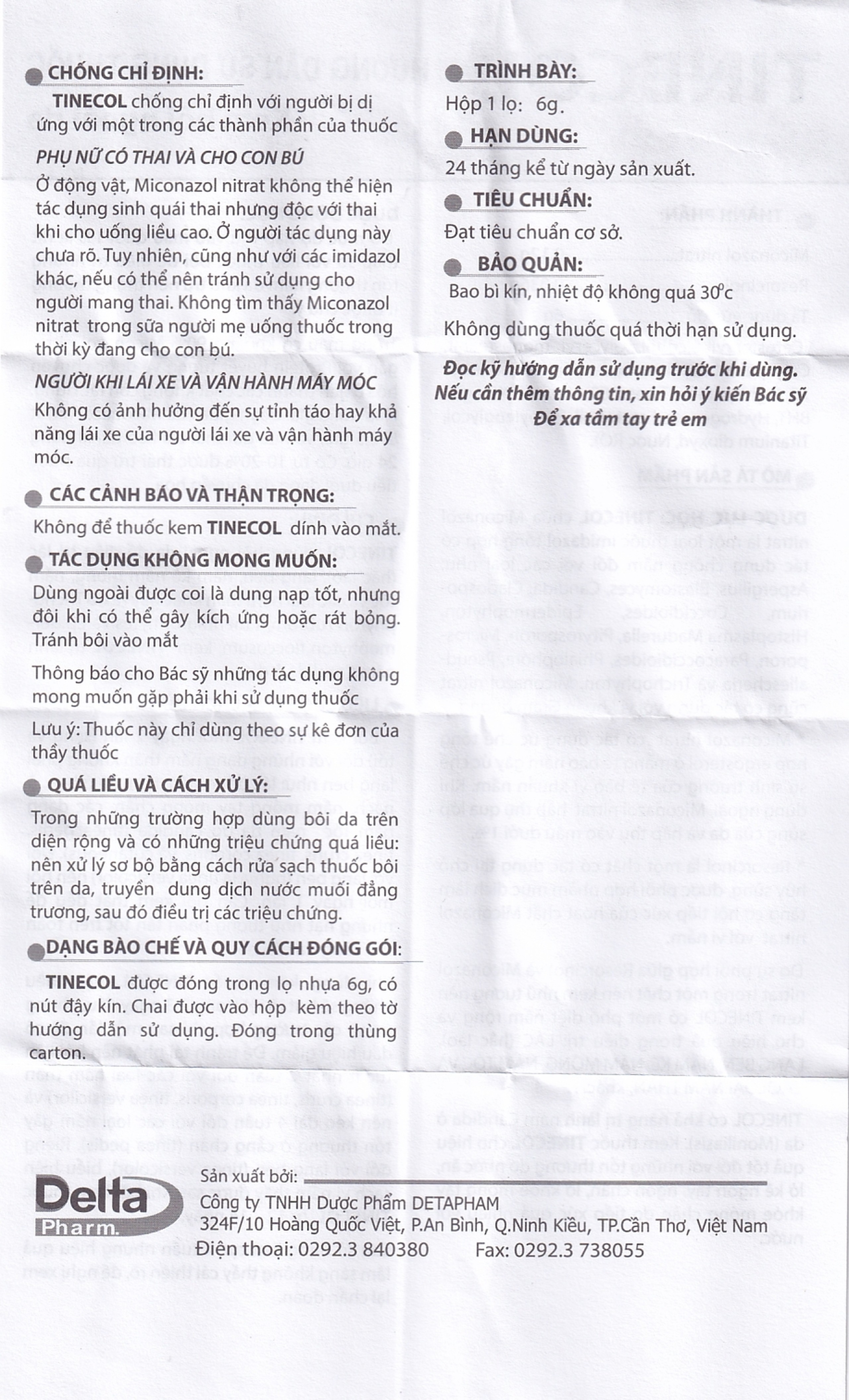 Kem bôi ngoài da Tinecol Deltapharm điều trị lác, lang ben (6g)