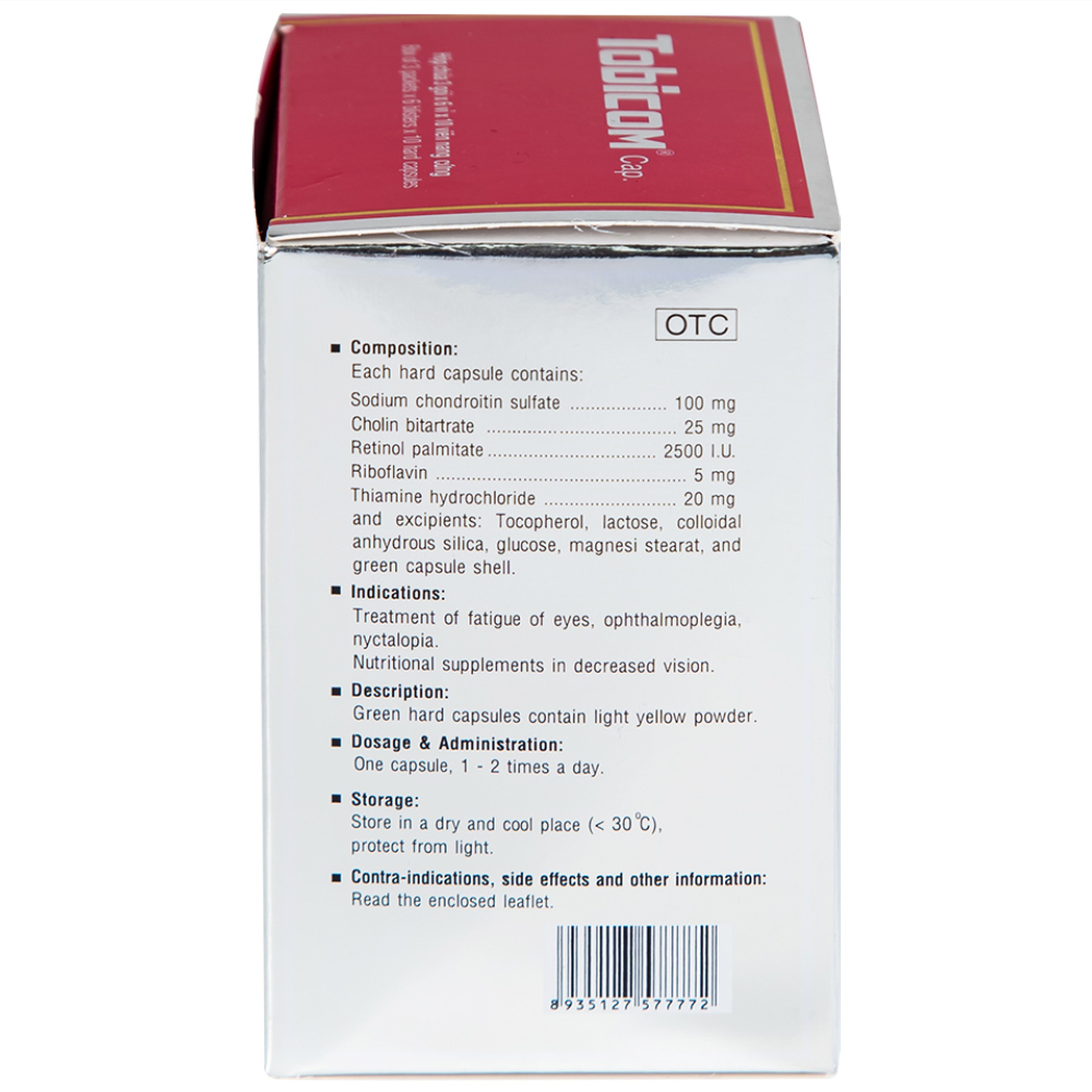 Thuốc Tobicom ICA hỗ trợ điều trị mỏi mắt, đau nhức mắt (3 gói x 6 vỉ x 10 viên)