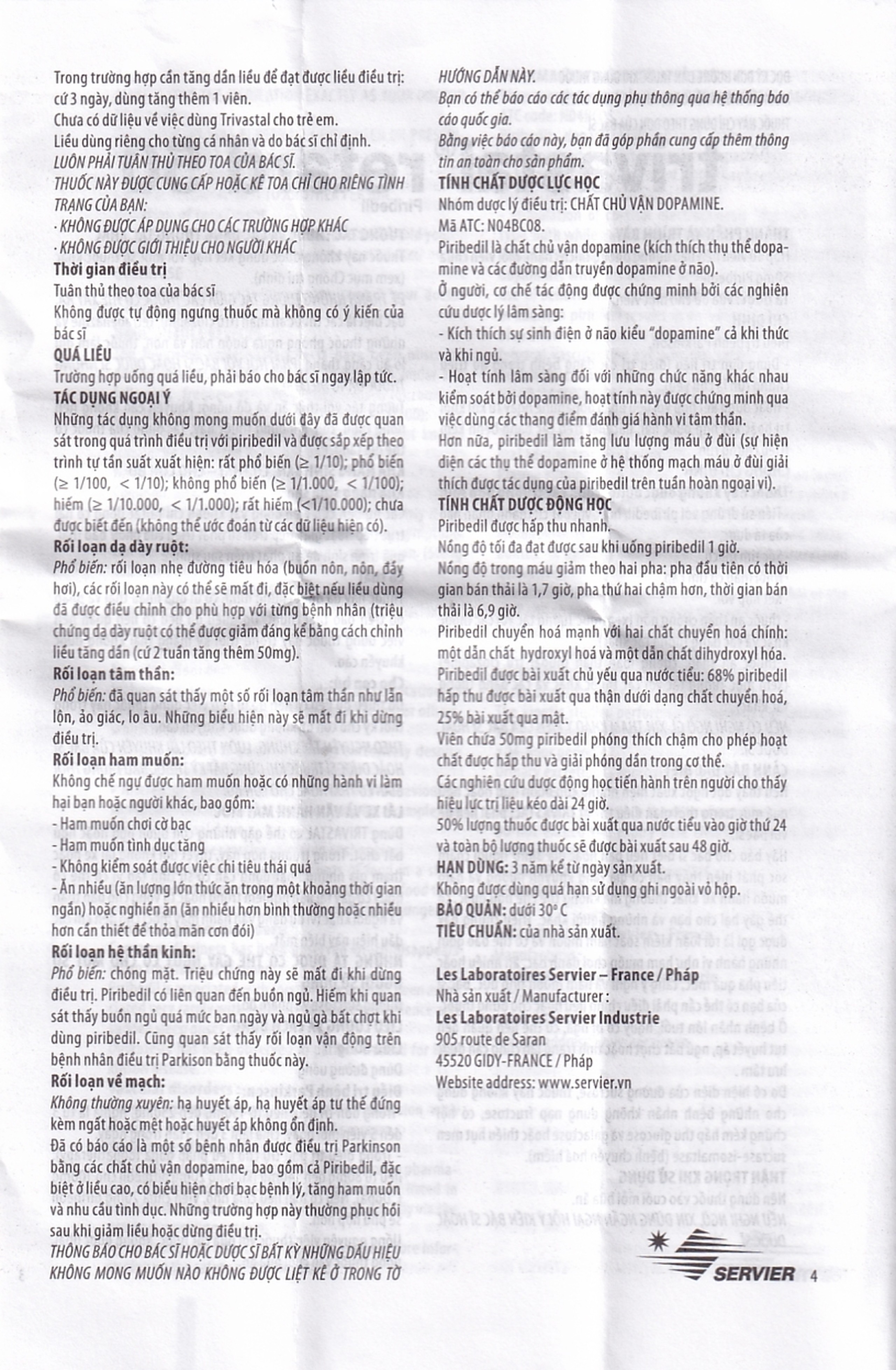 Thuốc Trivastal Retard 50 Servier điều trị bệnh Parkinson (2 vỉ x 15 viên)