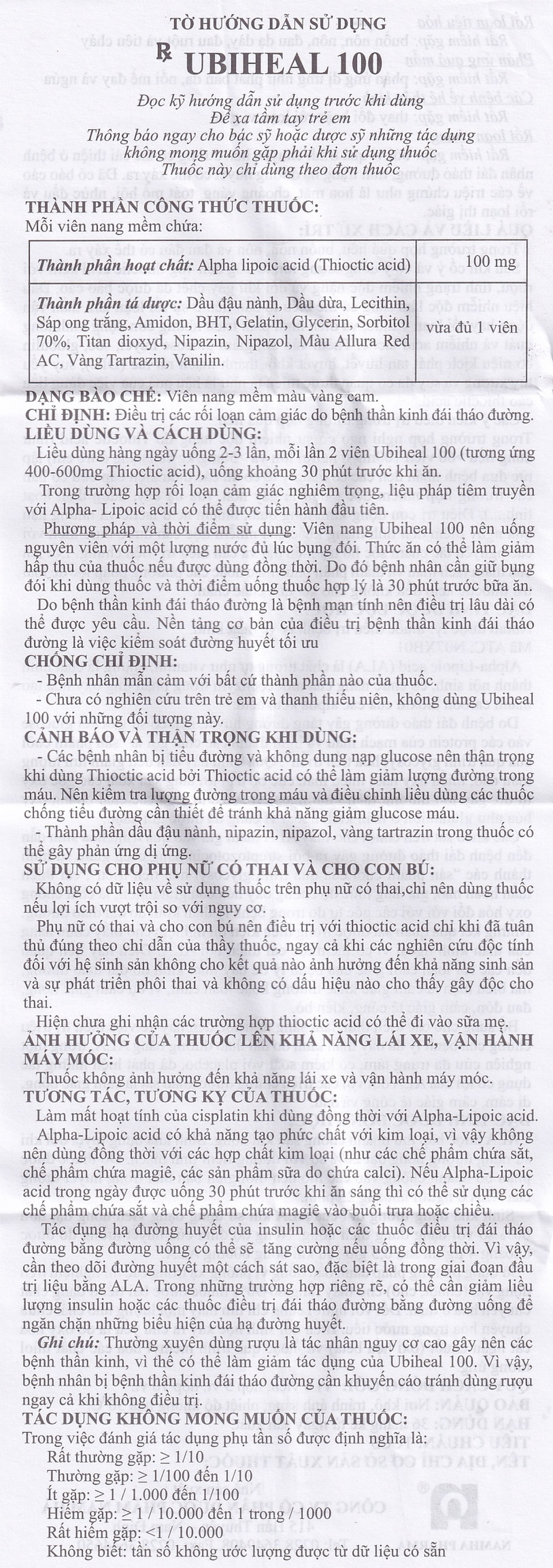 Thuốc Ubiheal 100 Nam Hà điều trị các rối loạn cảm giác do bệnh thần kinh đái tháo đường (5 vỉ x 6 viên)