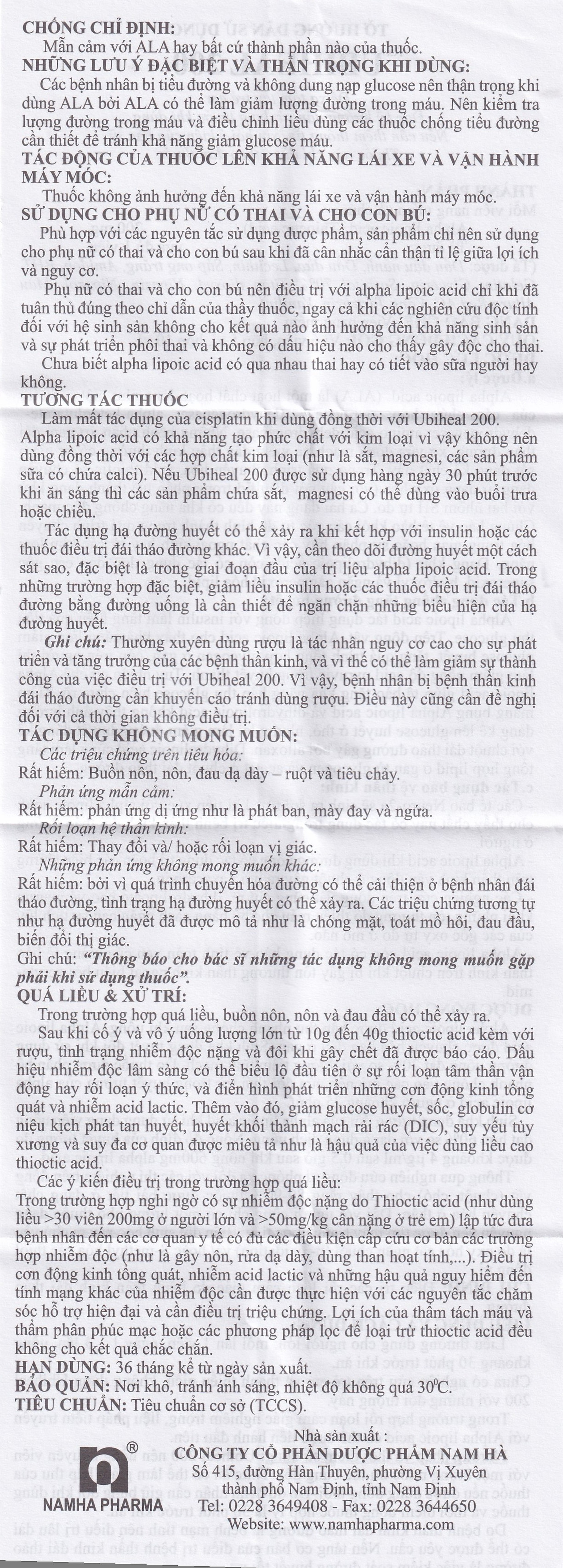 Thuốc Ubiheal 200 Nam Hà điều trị các rối loạn cảm giác  do bệnh thần kinh đái tháo đường (5 vỉ x 6 viên)