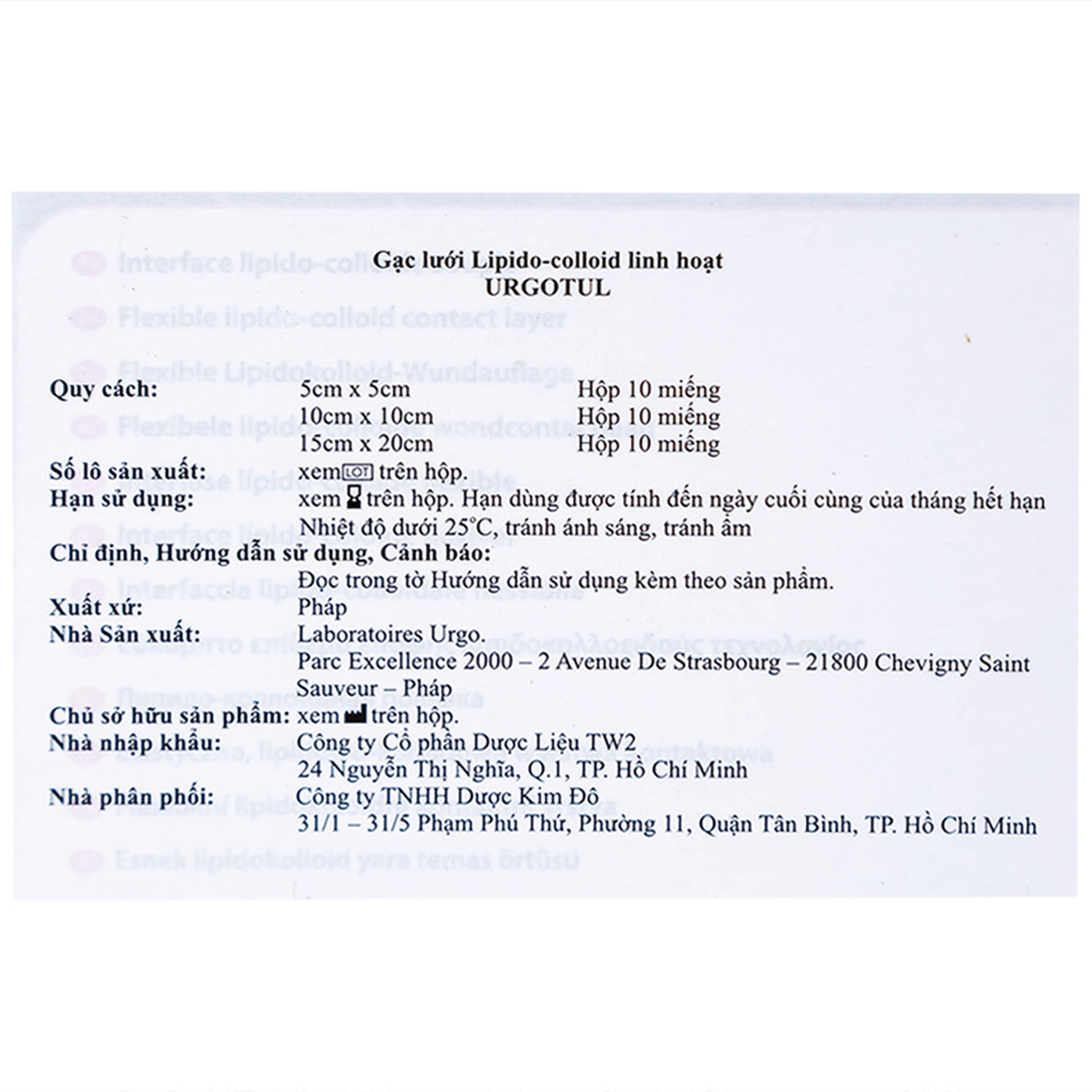 Gạc lưới vô trùng Urgotul 10x10cm (10 miếng) dùng băng các vết thương cấp và mãn tính