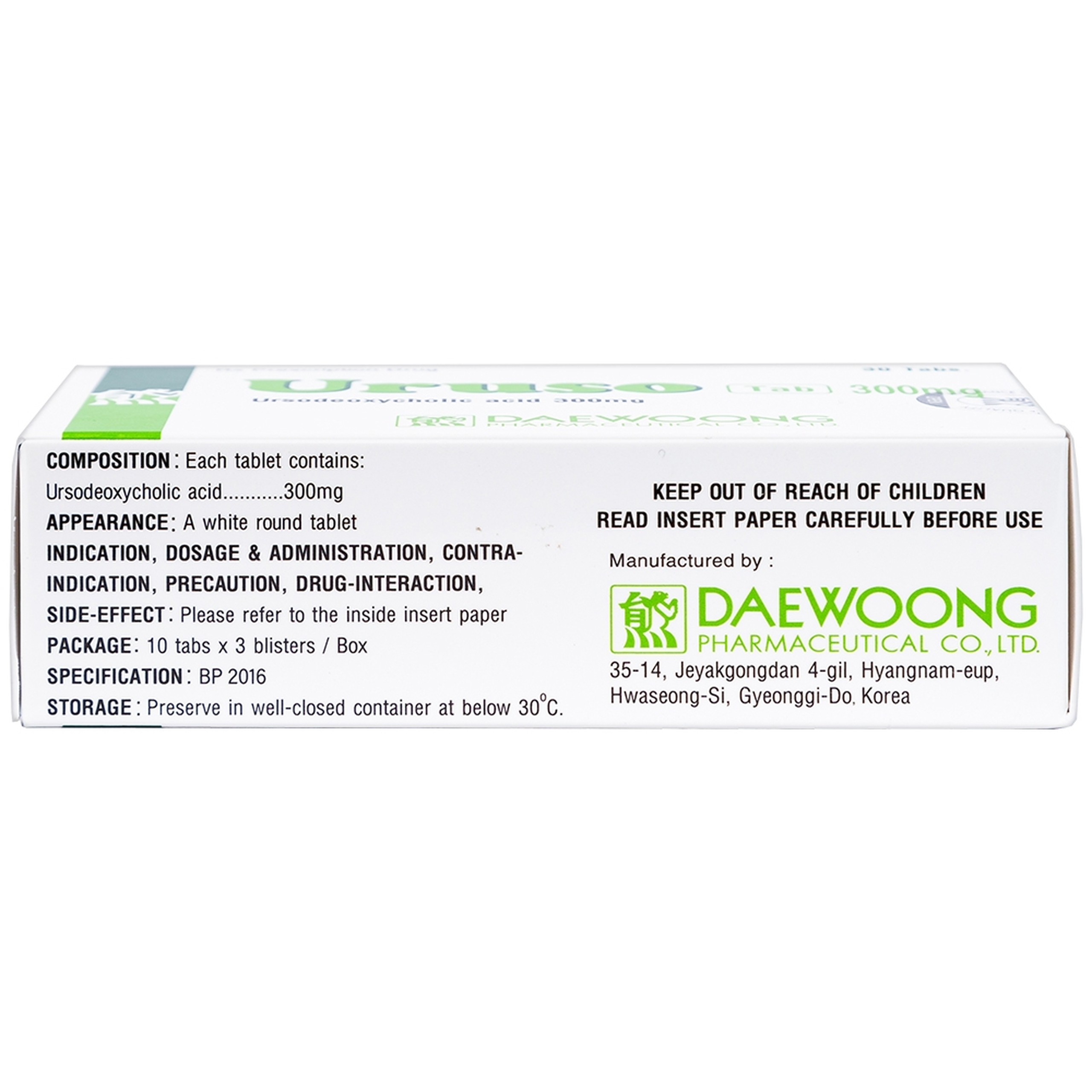 Thuốc Uruso Tab 300mg Daewoong điều trị sỏi mật (3 vỉ x 10 viên)