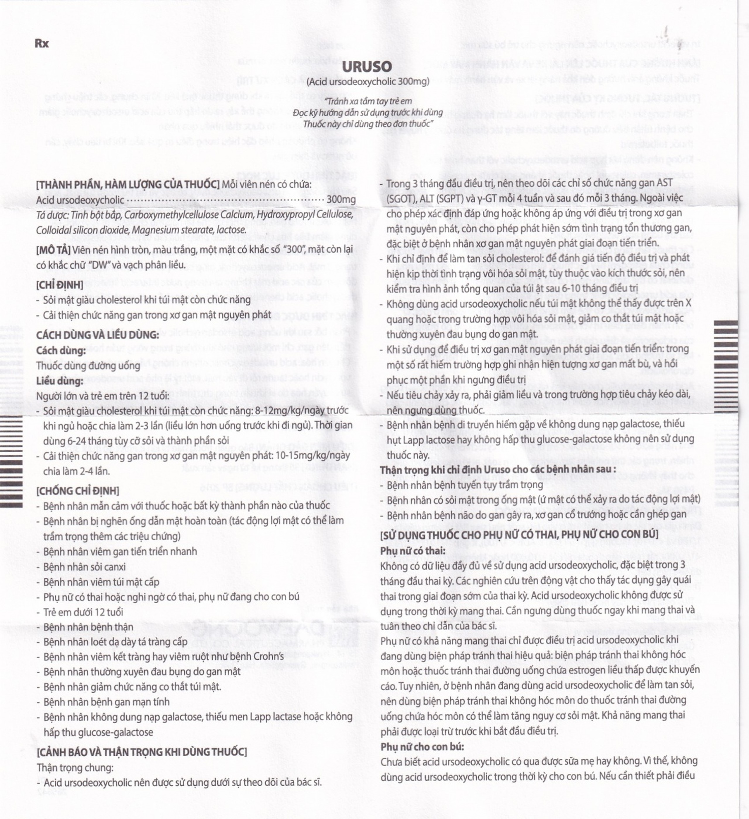 Thuốc Uruso Tab 300mg Daewoong điều trị sỏi mật (3 vỉ x 10 viên)
