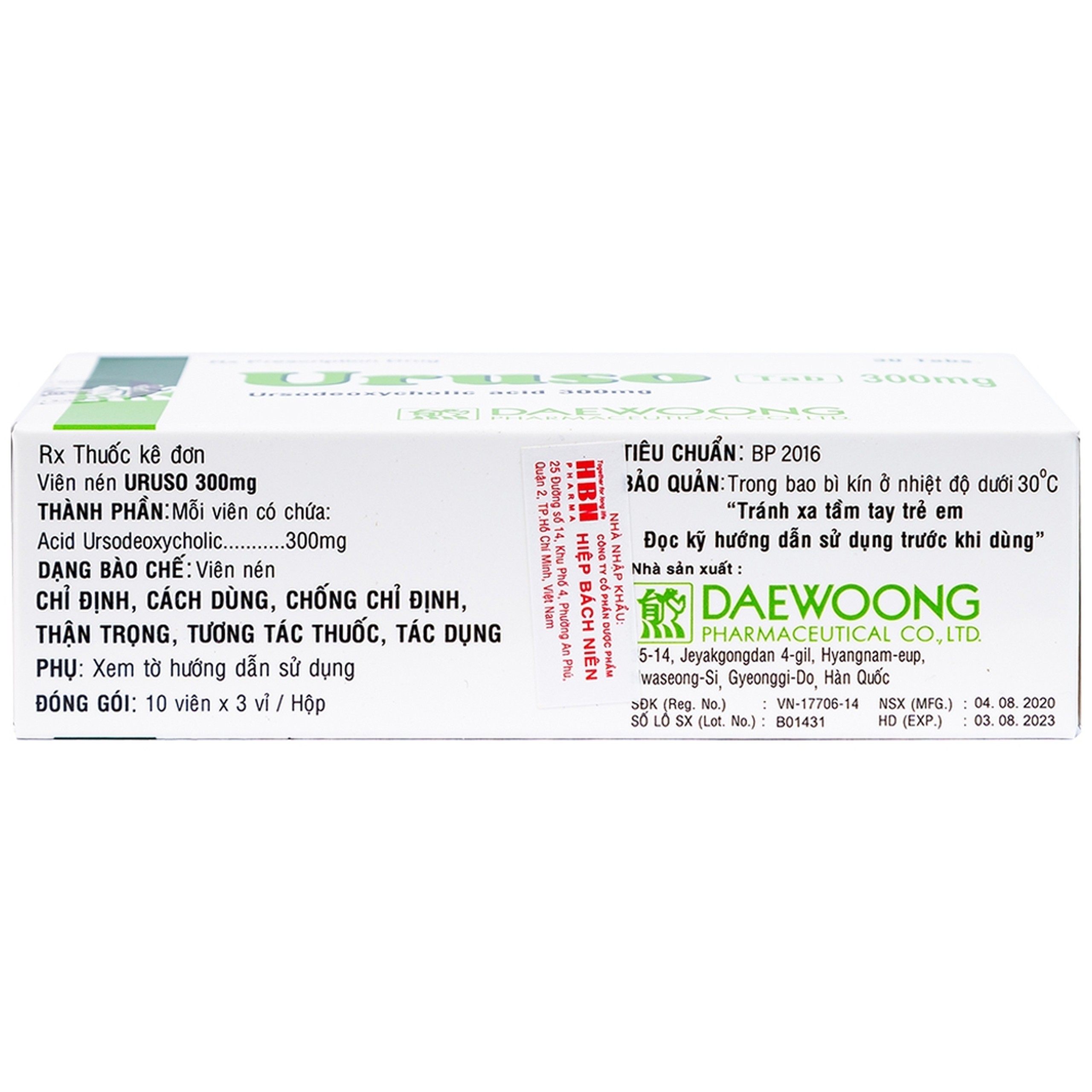 Thuốc Uruso Tab 300mg Daewoong điều trị sỏi mật (3 vỉ x 10 viên)