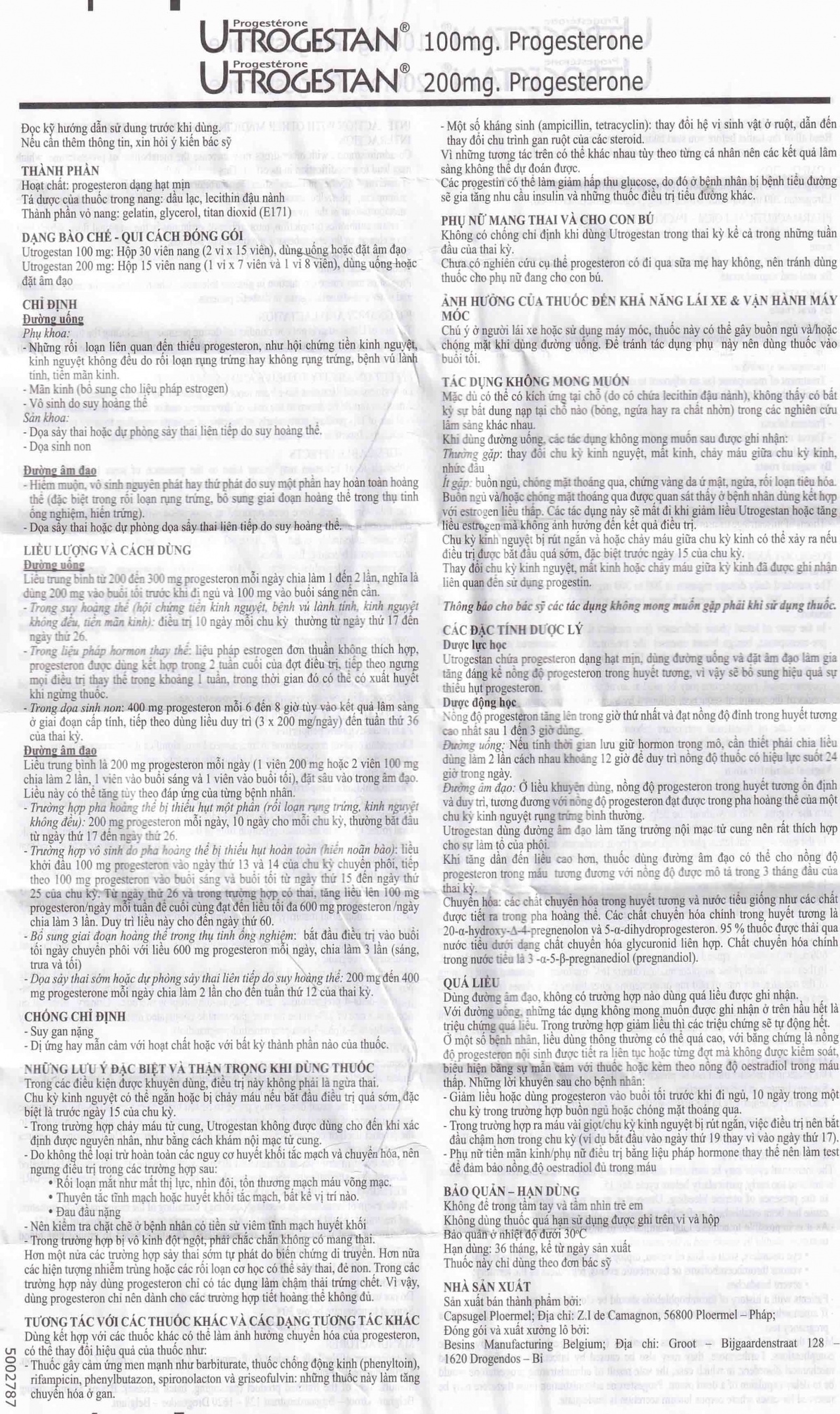 Thuốc Utrogestan 100mg Besins bổ sung nội tiết tố trong bệnh lý sản phụ khoa (2 vỉ x 15 viên)