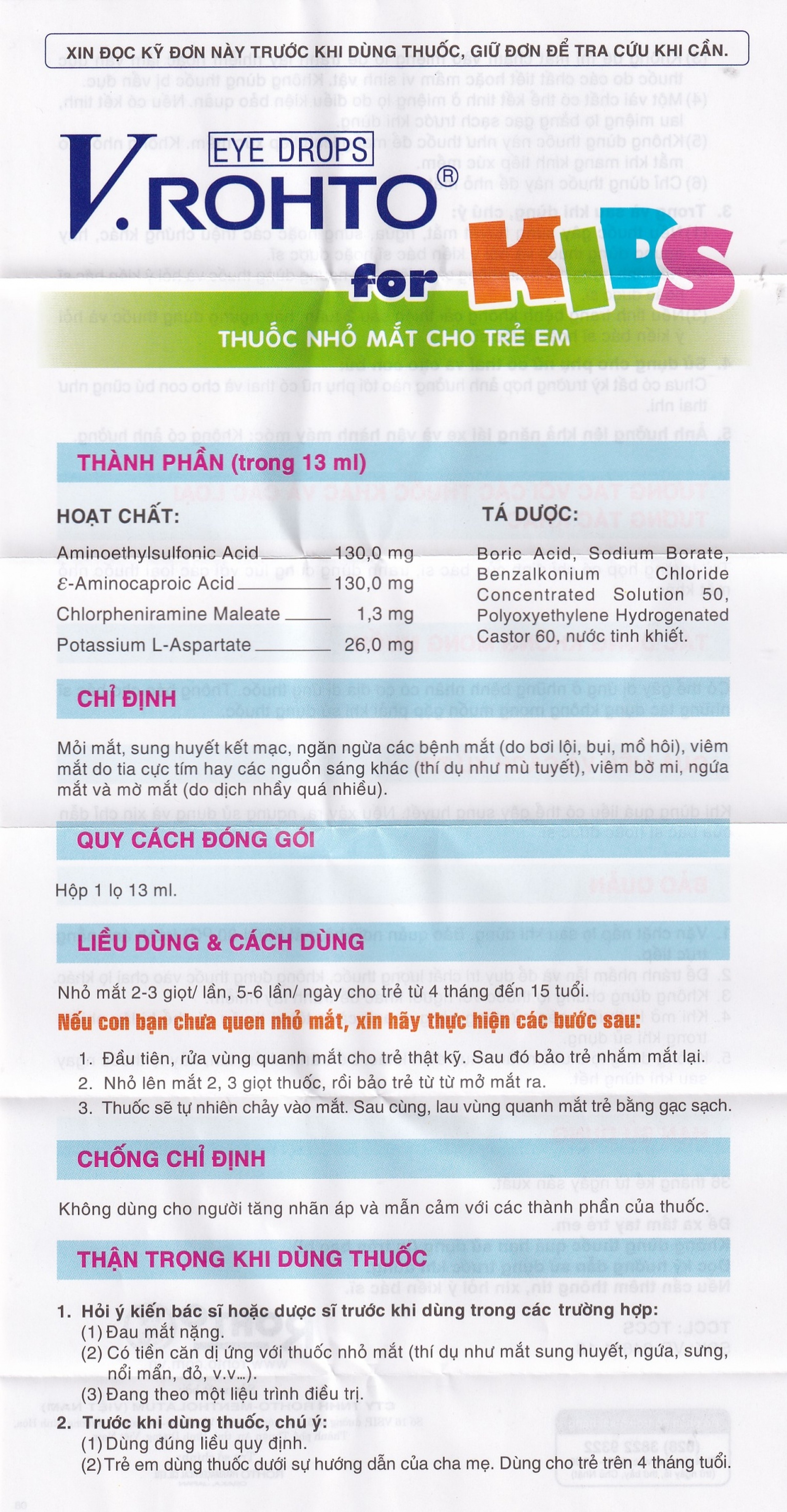 Thuốc nhỏ mắt V.Rohto For Kids giảm mỏi mắt, đỏ mát, ngứa mắt (13ml)