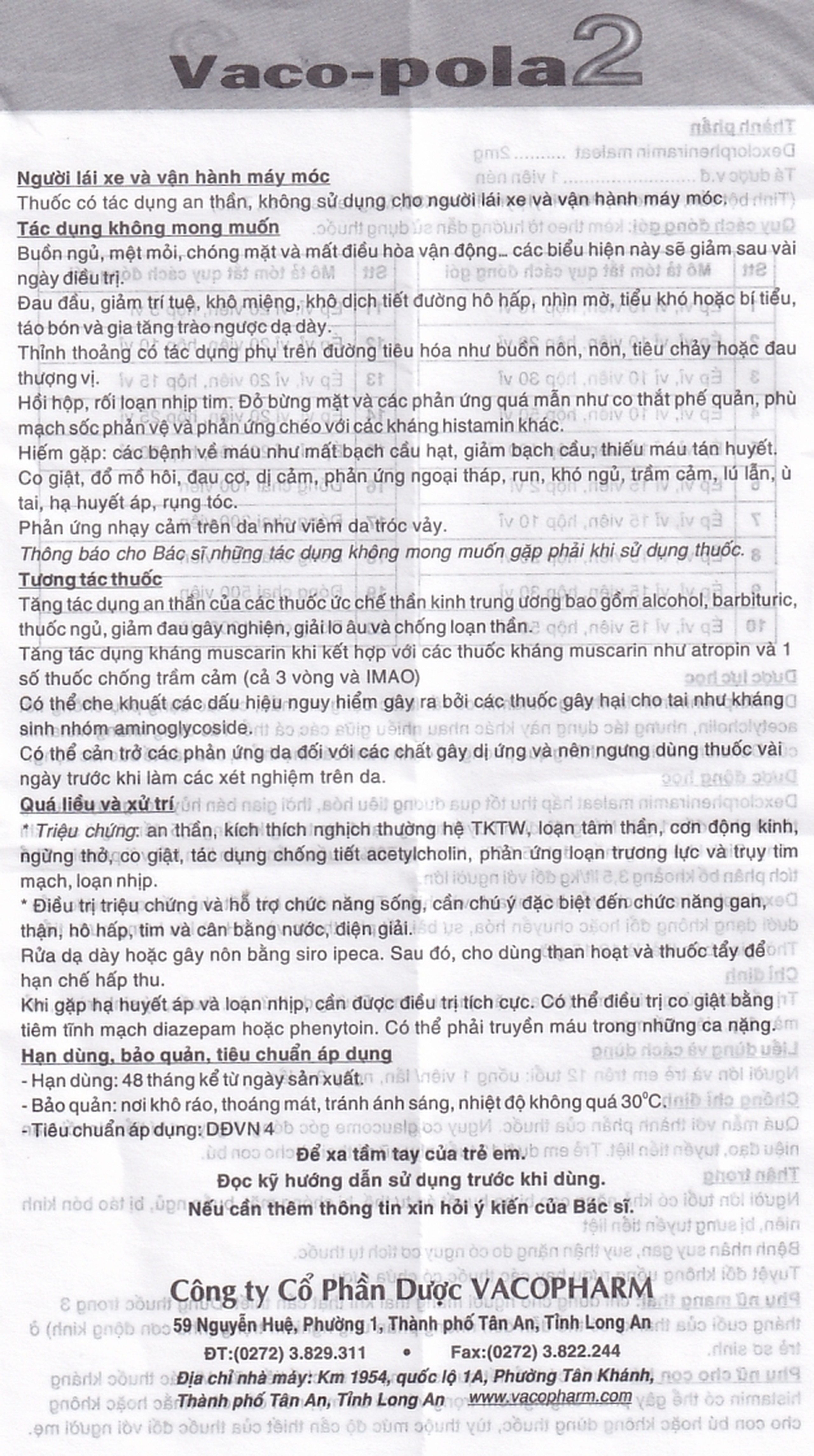 Thuốc Vaco-pola2 Vacopharm điều trị sổ mũi dị ứng, viêm mũi (2 vỉ x 15 viên)