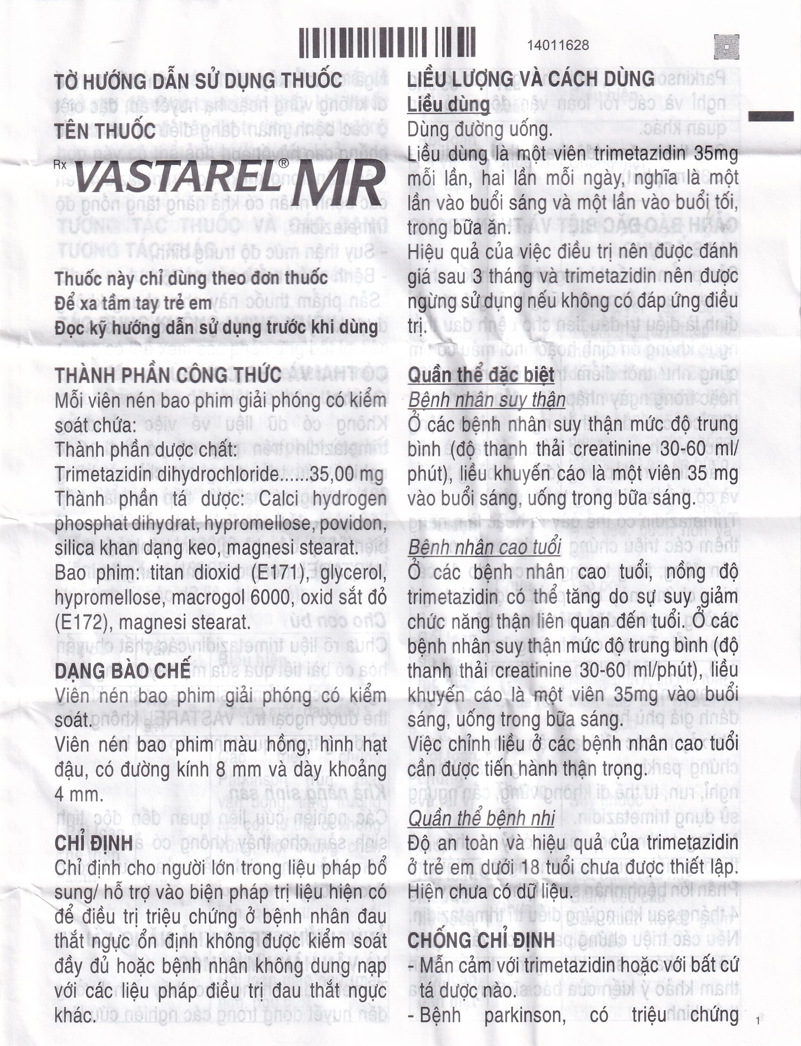 Thuốc Vastarel MR Servier điều trị đau thắt ngực (2 vỉ x 30 viên)