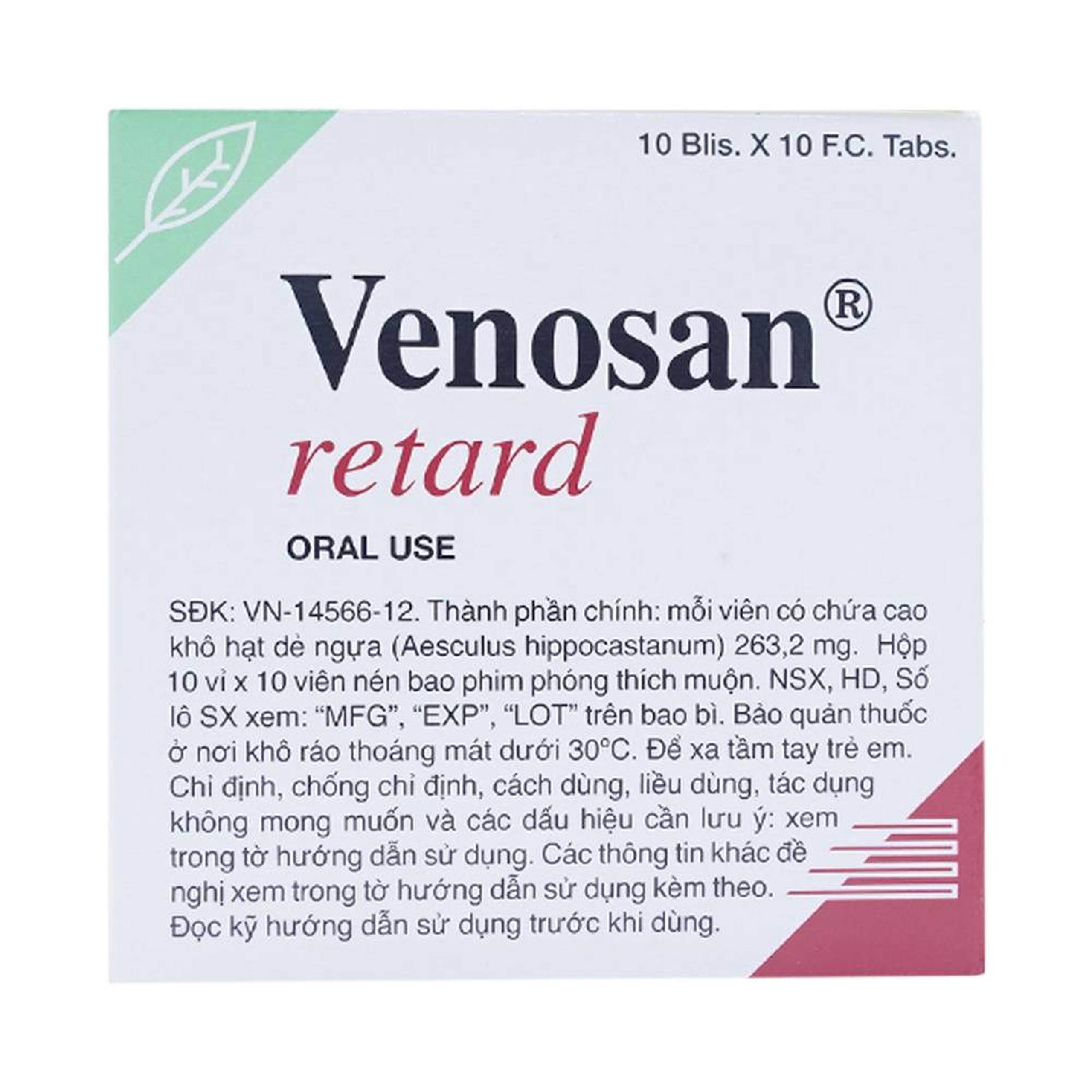 Thuốc Venosan Retard 263.2mg Dr. Willmar Schwabe điều trị viêm tĩnh mạch huyết khối (10 vỉ x 10 viên)