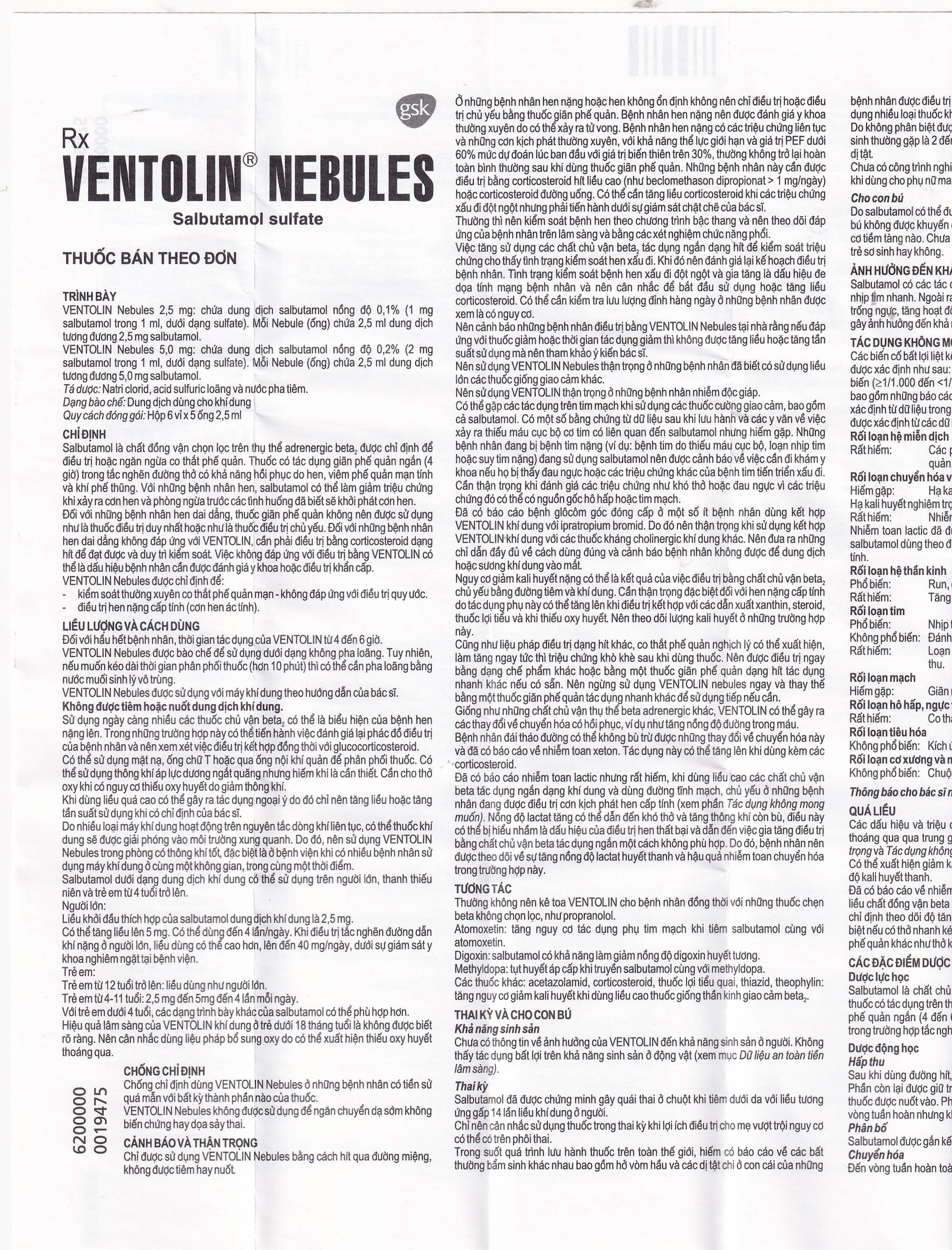 Dung dịch khí dung Ventolin Nebules 2.5mg GSK điều trị, ngăn ngừa co thắt phế quản (6 vỉ x 5 ống)