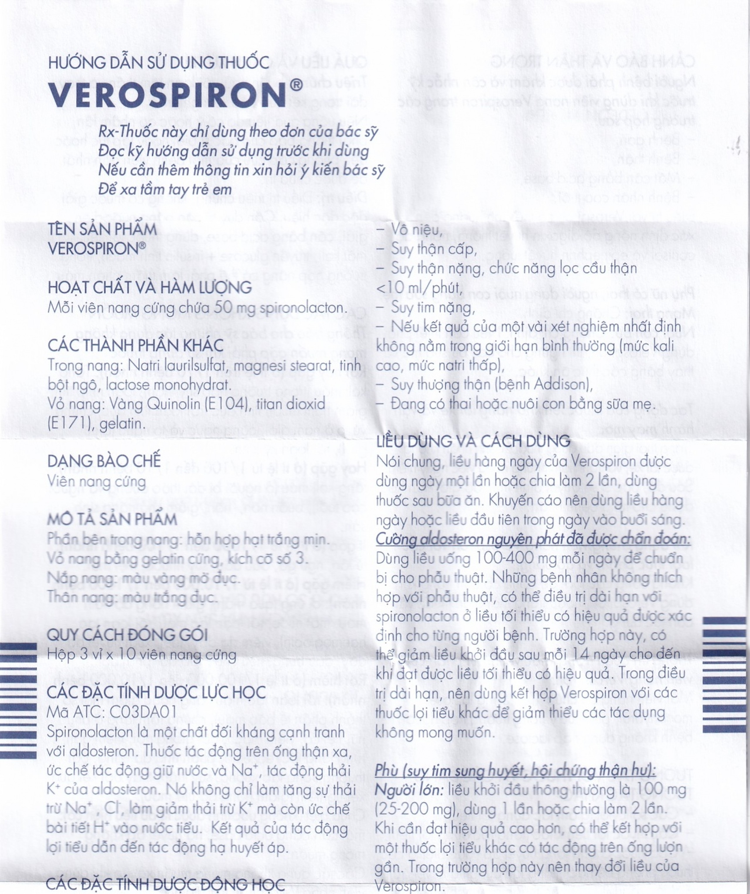 Thuốc Verospiron 50mg Gedeon điều trị tăng huyết áp, phù do tim gan thận, cường aldosterone và hạ kali (3 vỉ x 10 viên)