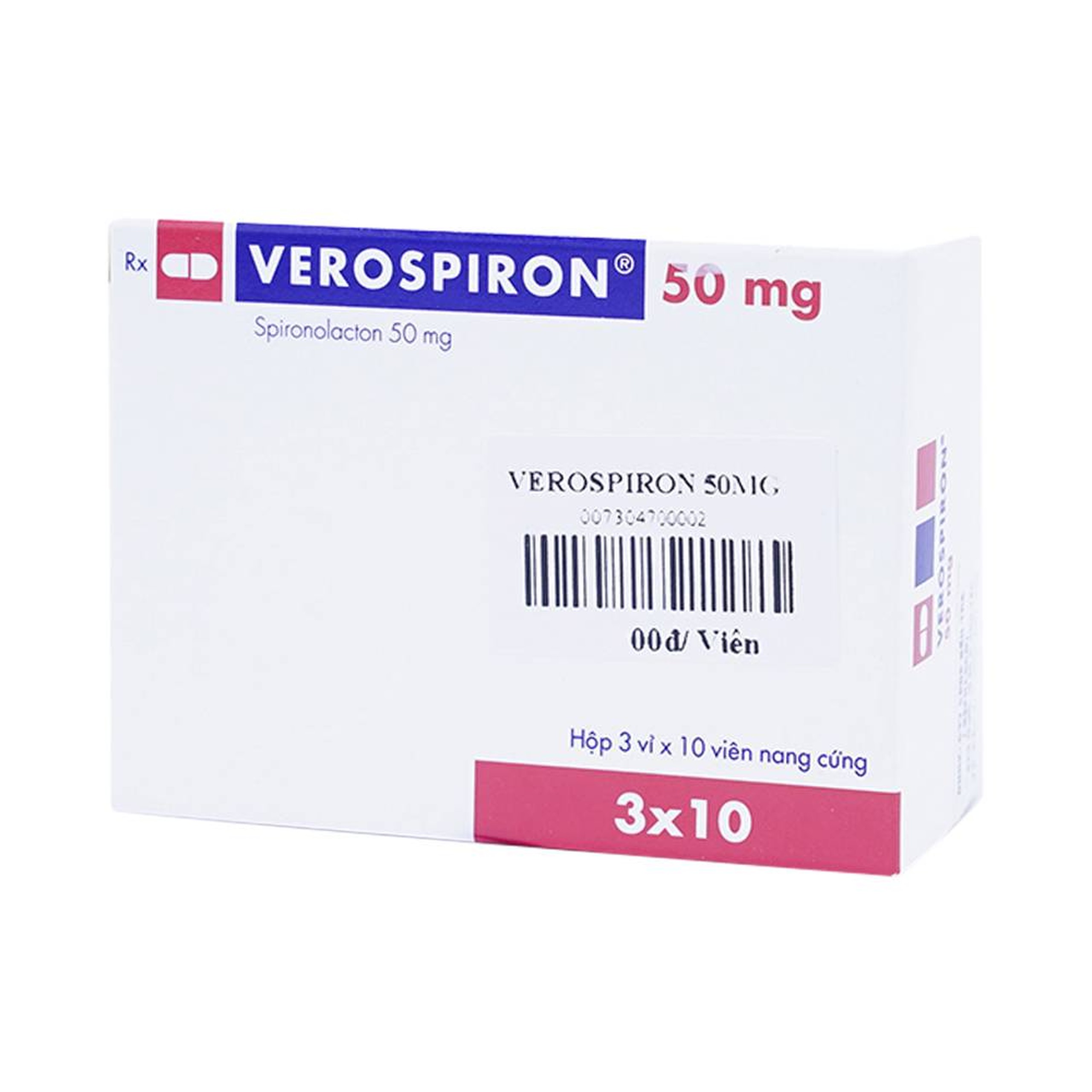 Thuốc Verospiron 50mg Gedeon điều trị tăng huyết áp, phù do tim gan thận, cường aldosterone và hạ kali (3 vỉ x 10 viên)