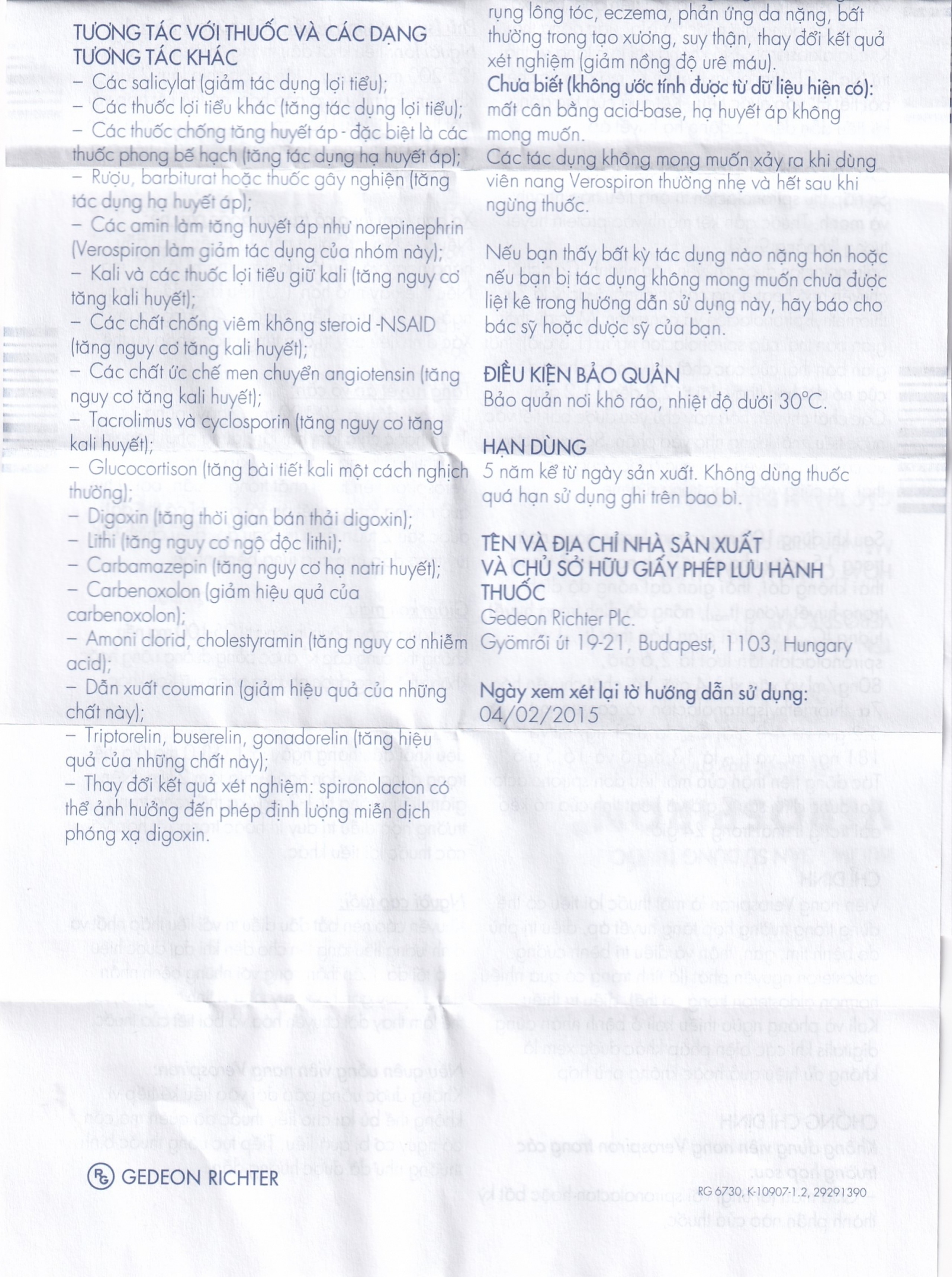 Thuốc Verospiron 50mg Gedeon điều trị tăng huyết áp, phù do tim gan thận, cường aldosterone và hạ kali (3 vỉ x 10 viên)