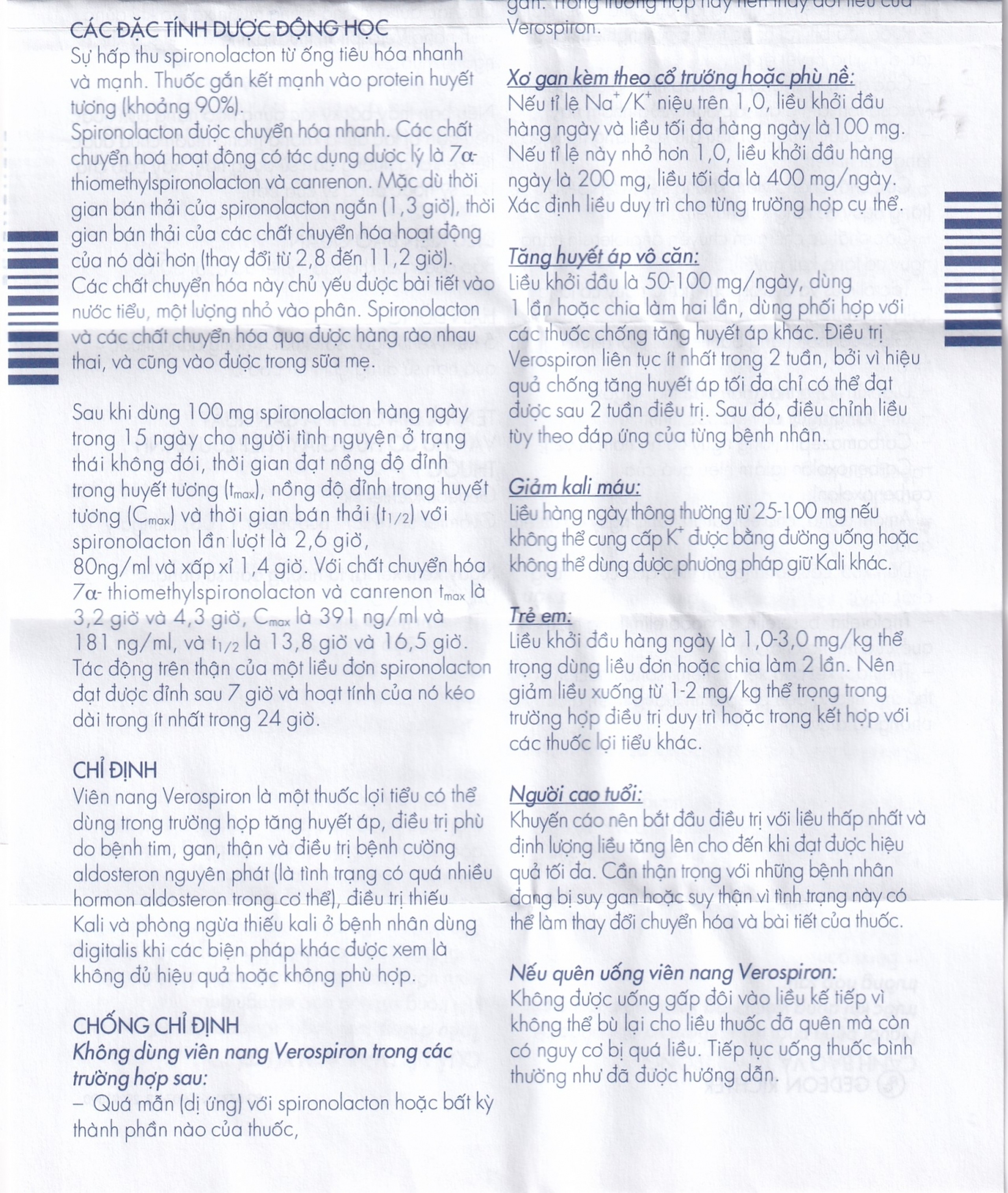 Thuốc Verospiron 50mg Gedeon điều trị tăng huyết áp, phù do tim gan thận, cường aldosterone và hạ kali (3 vỉ x 10 viên)
