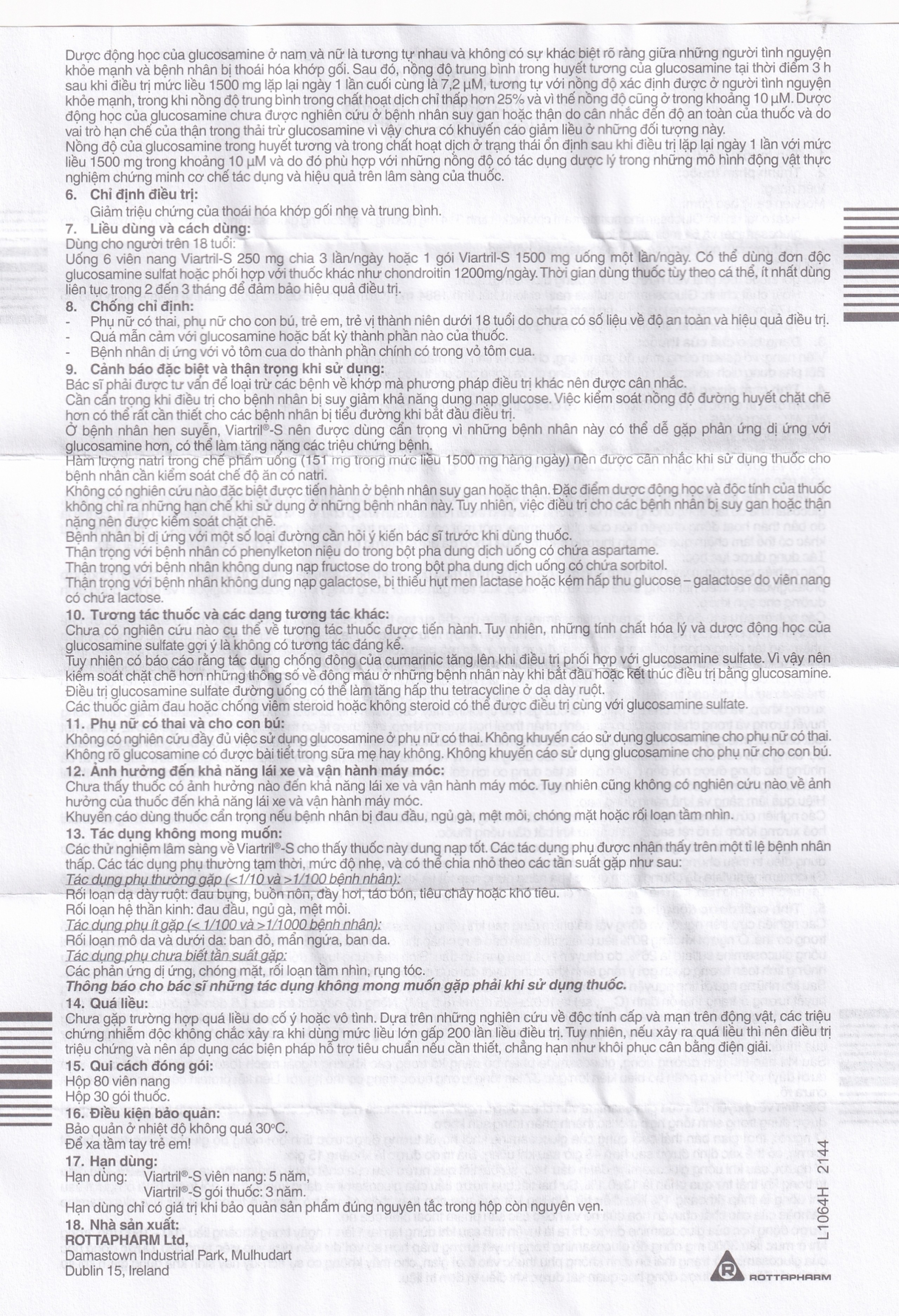 Bột pha uống Viartril-S 1500mg Rottapharm giảm triệu chứng thoái hóa khớp nhẹ và trung bình (30 gói)