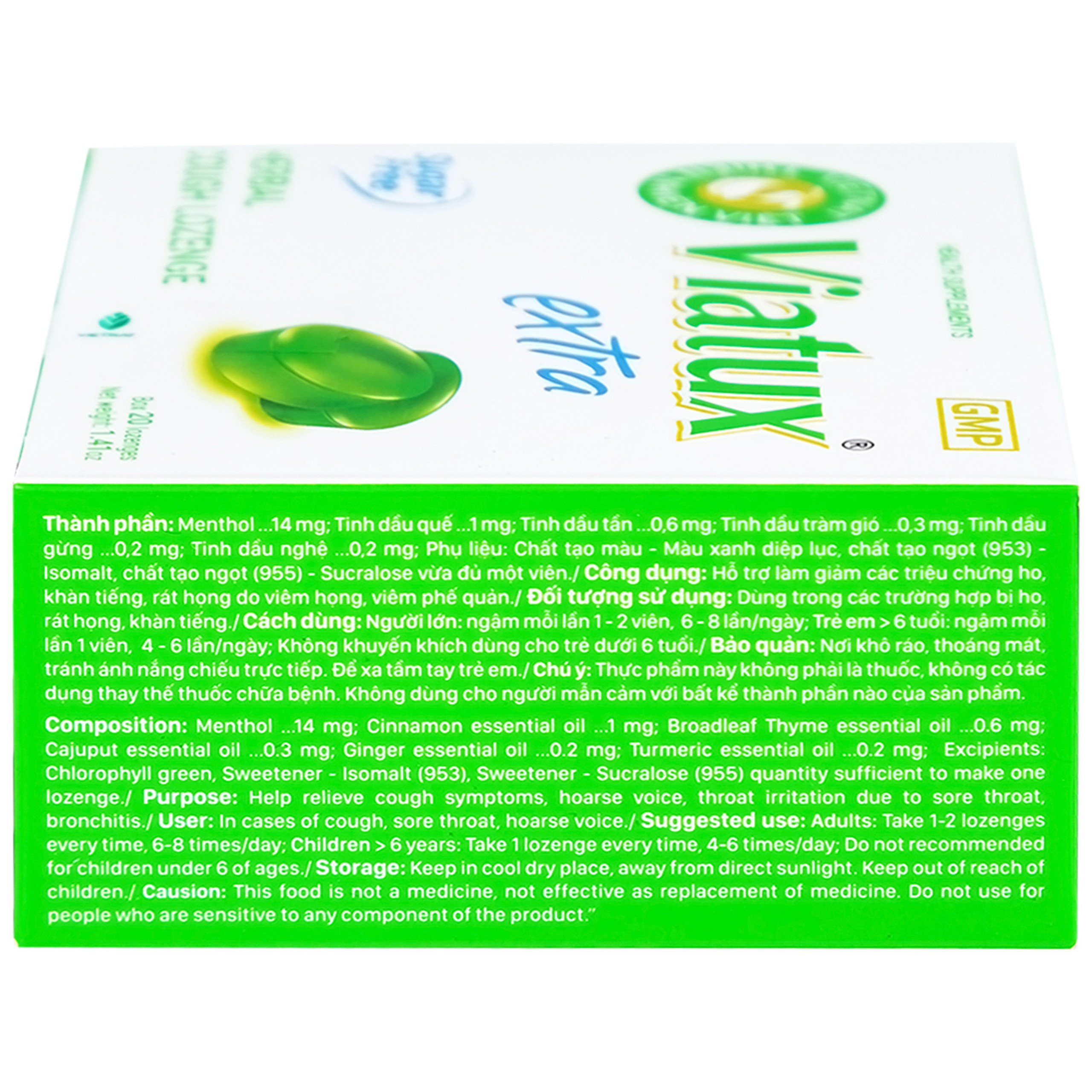 Kẹo Ngậm Ho Không Đường Viatux Extra (20 viên)