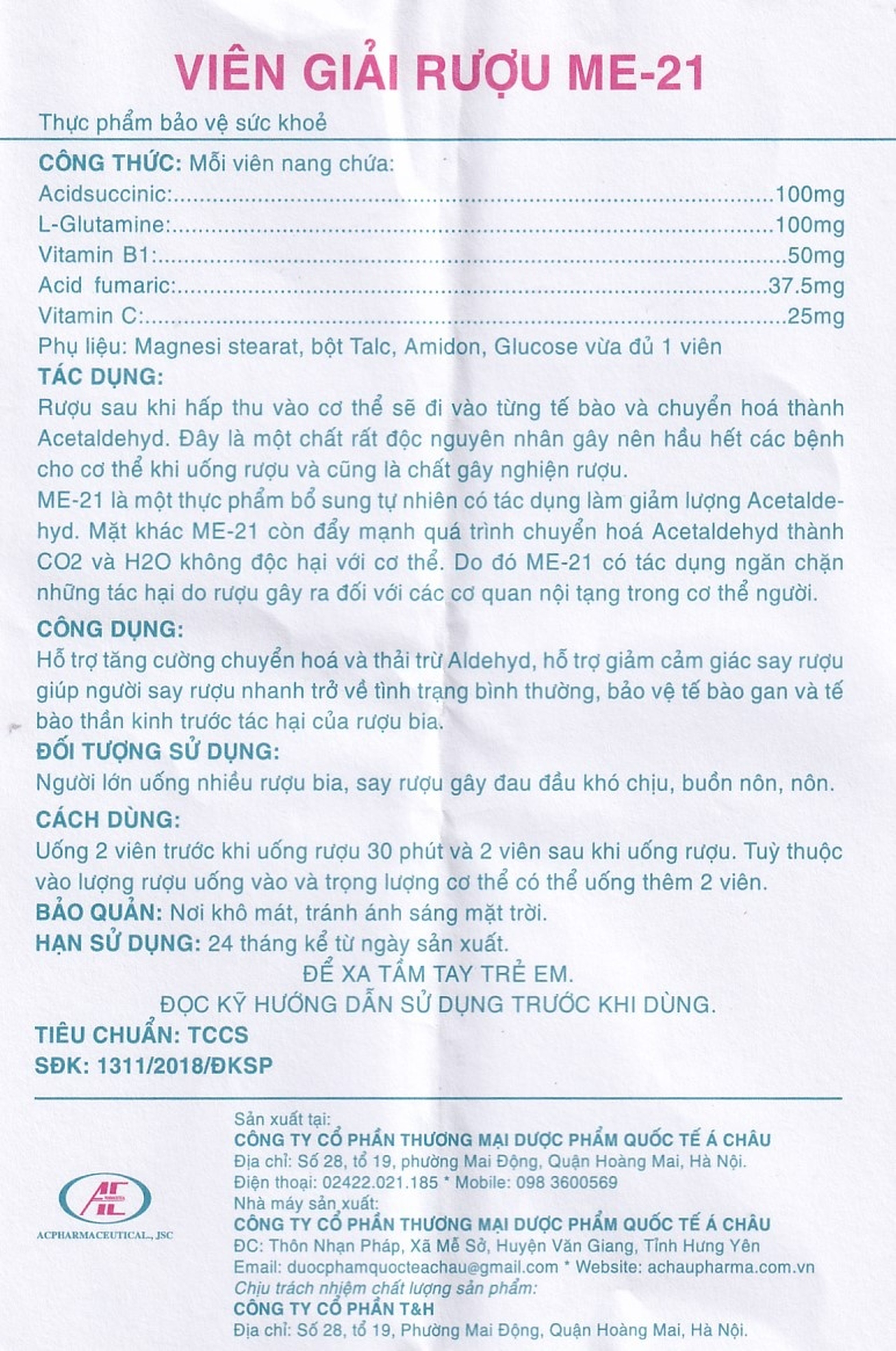 Viên giải rượu ME-21 Á Châu (4 viên)