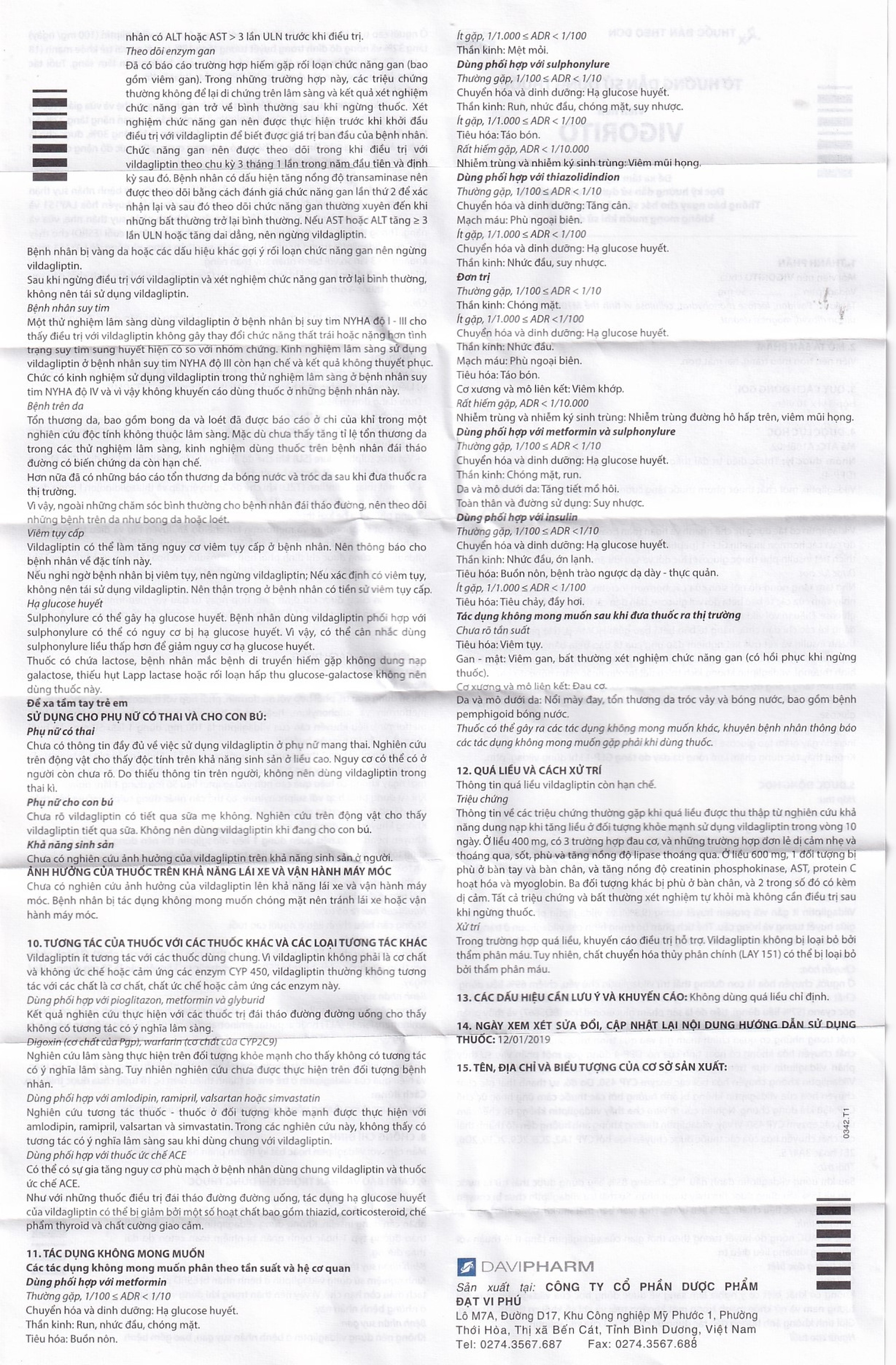 Thuốc Vigorito Davipharm kiểm soát đường huyết ở bệnh đái tháo đường típ 2 (3 vỉ x 10 viên) 