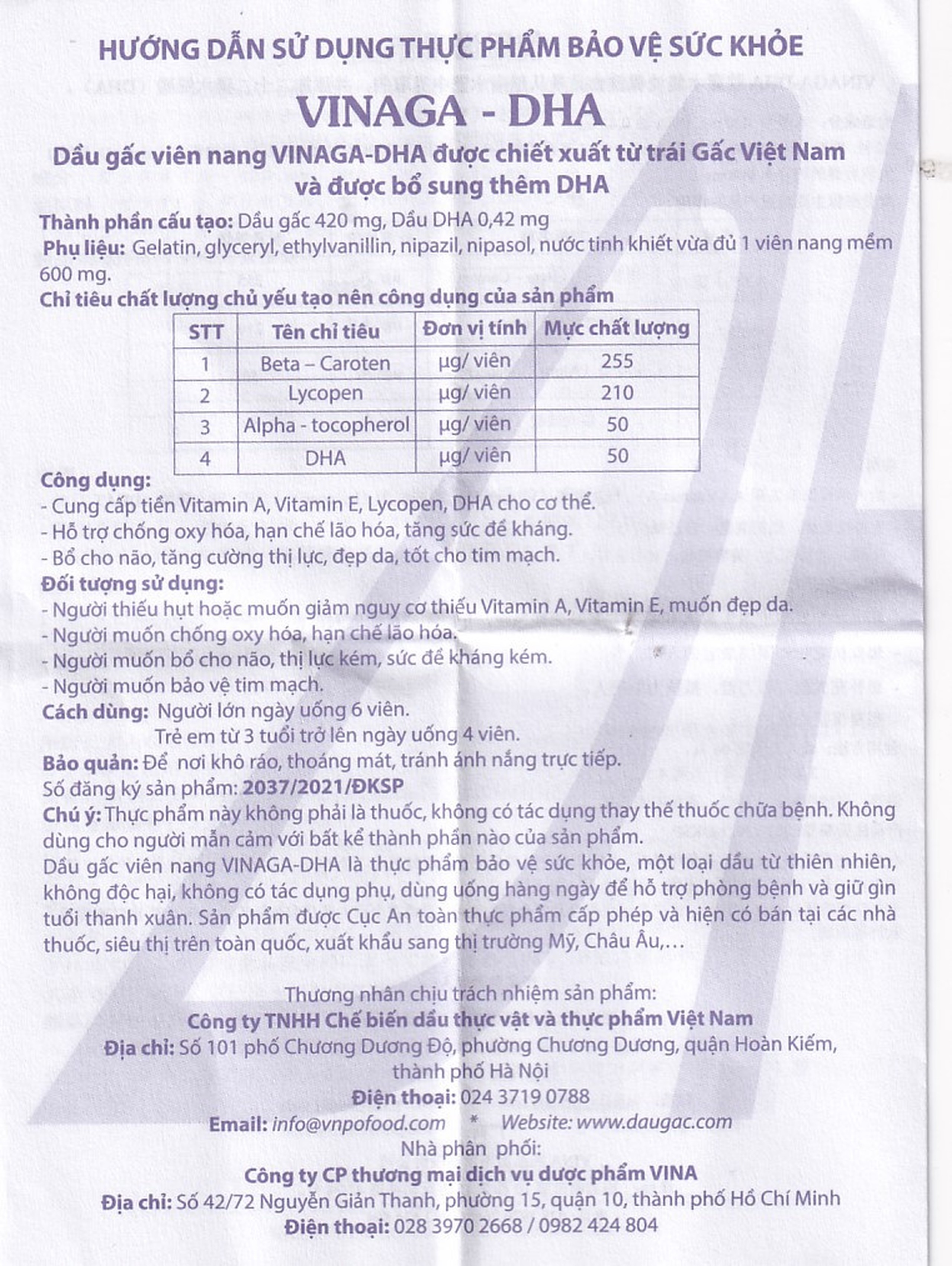 Dầu gấc viên nang Vinaga giúp tăng cường chống oxy hóa (100 viên)