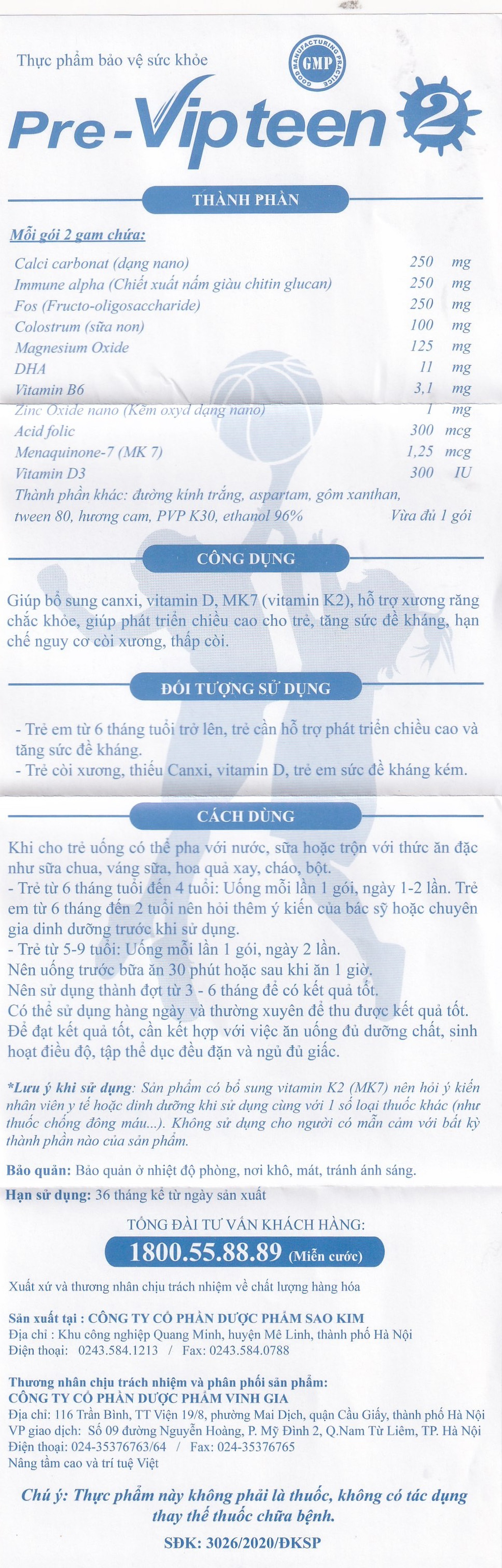 Cốm phát triển chiều cao cho trẻ Pre-Vipteen 2 (20 gói)