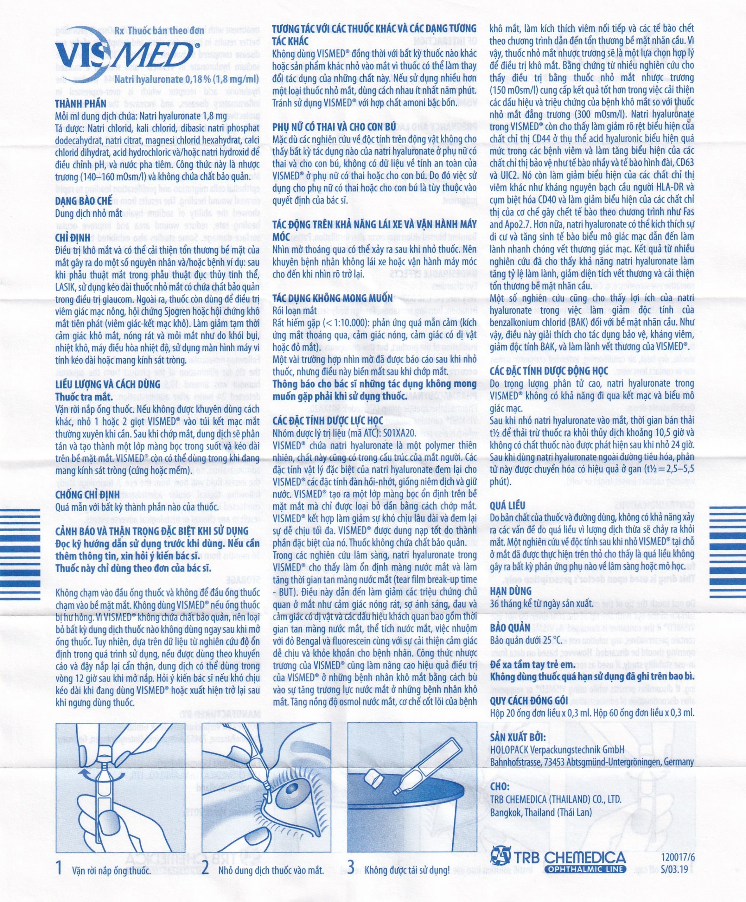 Thuốc nhỏ mắt Vismed TRB Chemedica điều trị khô mắt (20 ống x 0.3ml)