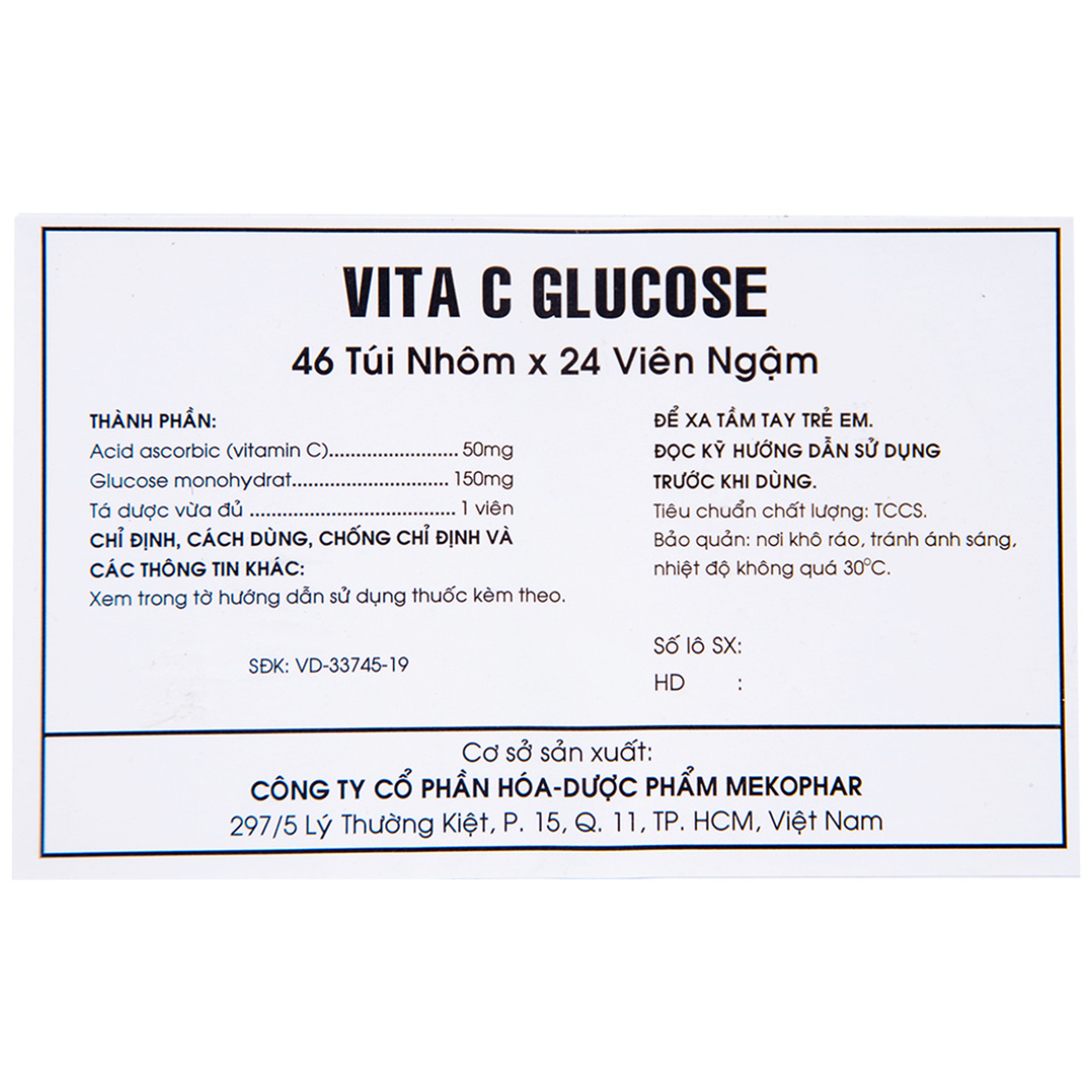 Viên ngậm Vita C Glucose Mekophar bổ sung Vitamin C (46 túi nhôm x 24 viên)