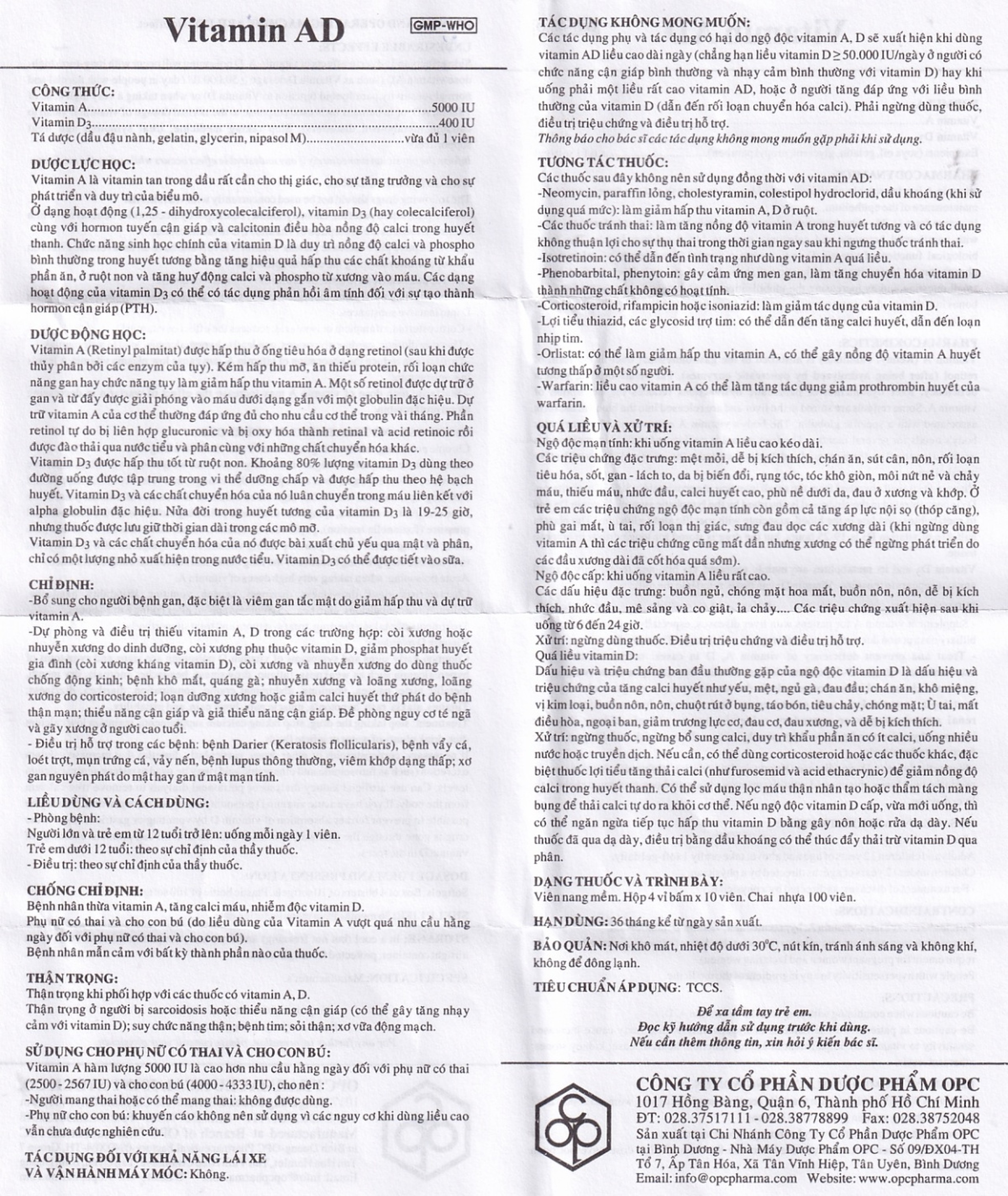 Thuốc Vitamin AD OPC dự phòng, điều trị thiếu Vitamin A và D (4 vỉ x 10 viên)
